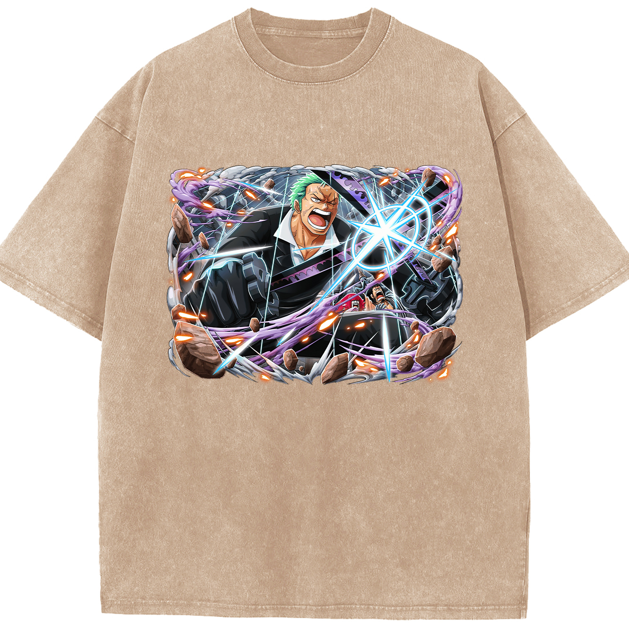 ワンピース ロロノア・ゾロ ONE PIECE Roronoa Zoro 綿100% ヴィンテージ風 半袖Tシャツ（フロントプリント）