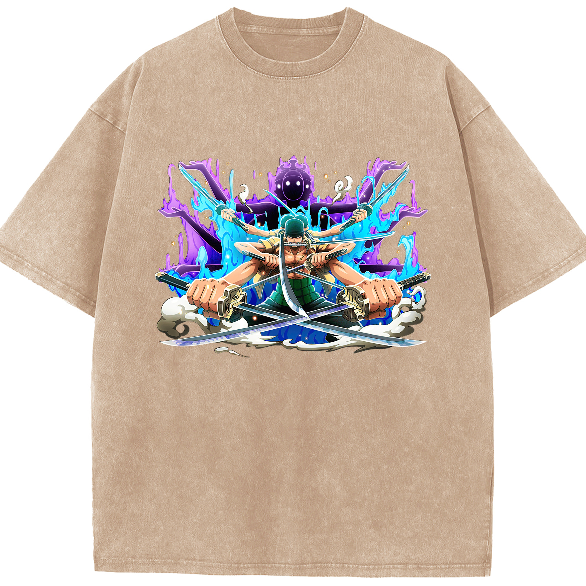 ワンピース ロロノア・ゾロ ONE PIECE Roronoa Zoro 綿100% ヴィンテージ風 半袖Tシャツ（フロントプリント）