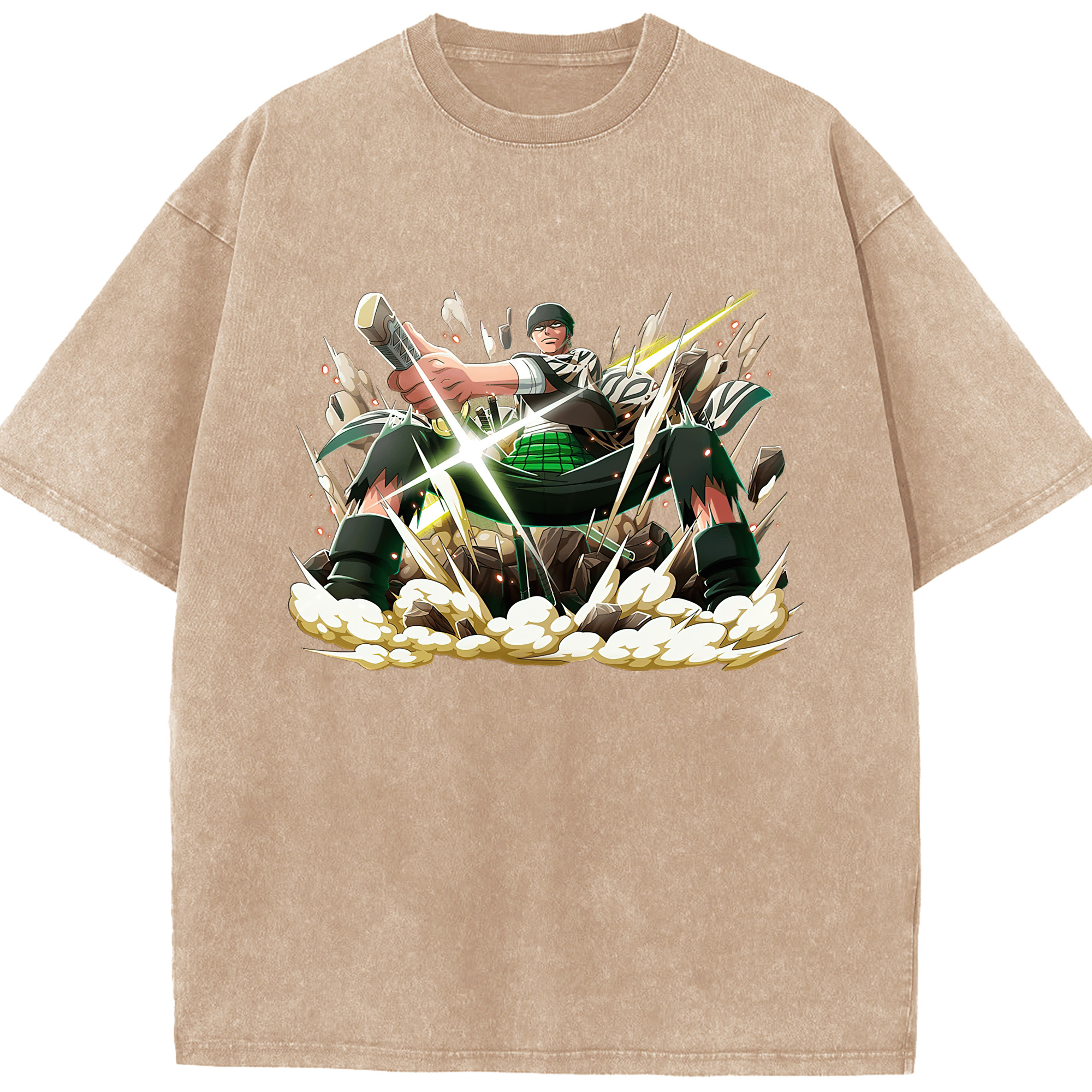 ワンピース ロロノア・ゾロ ONE PIECE Roronoa Zoro 綿100% ヴィンテージ風 半袖Tシャツ（フロントプリント）