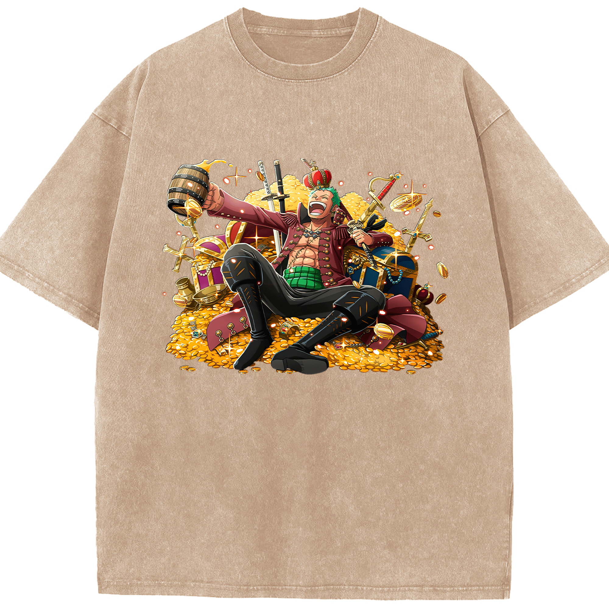 ワンピース ロロノア・ゾロ ONE PIECE Roronoa Zoro 綿100% ヴィンテージ風 半袖Tシャツ（フロントプリント）