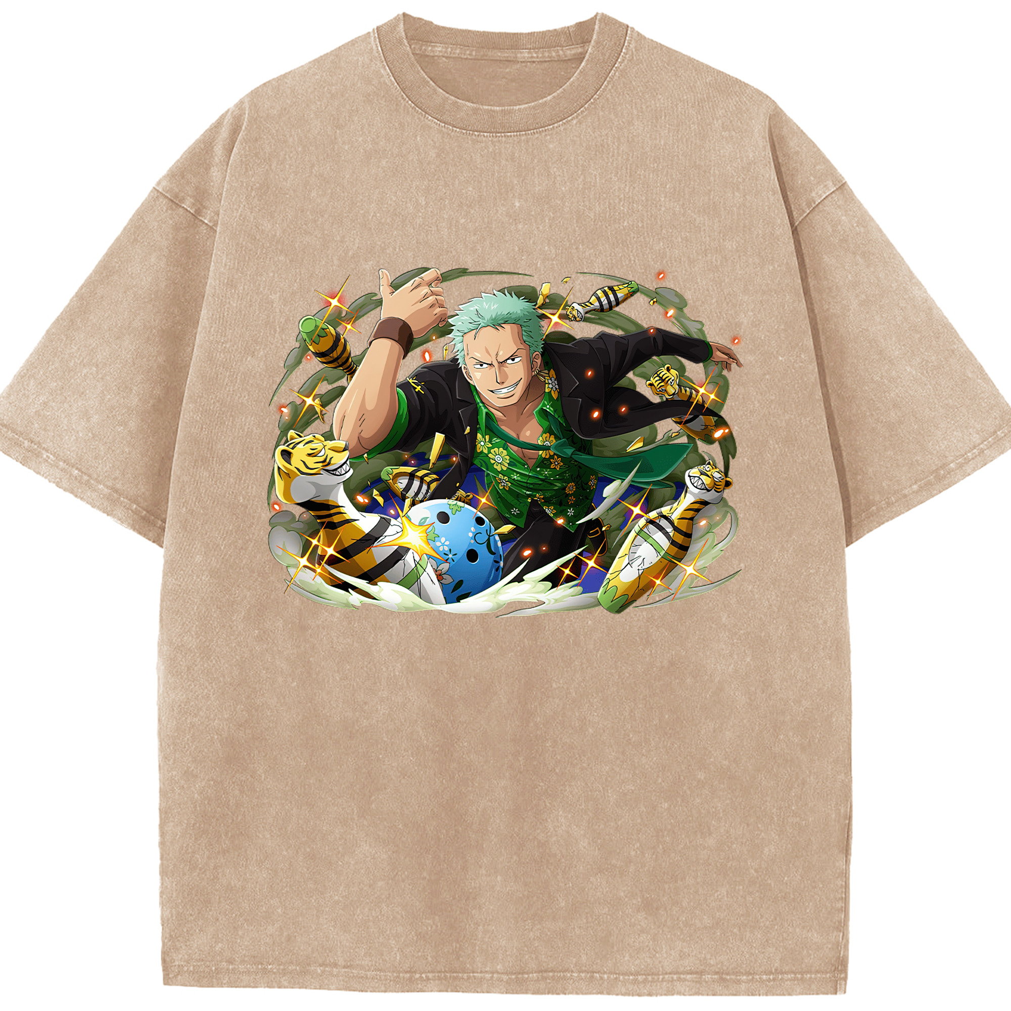 ワンピース ロロノア・ゾロ ONE PIECE Roronoa Zoro 綿100% ヴィンテージ風 半袖Tシャツ（フロントプリント）