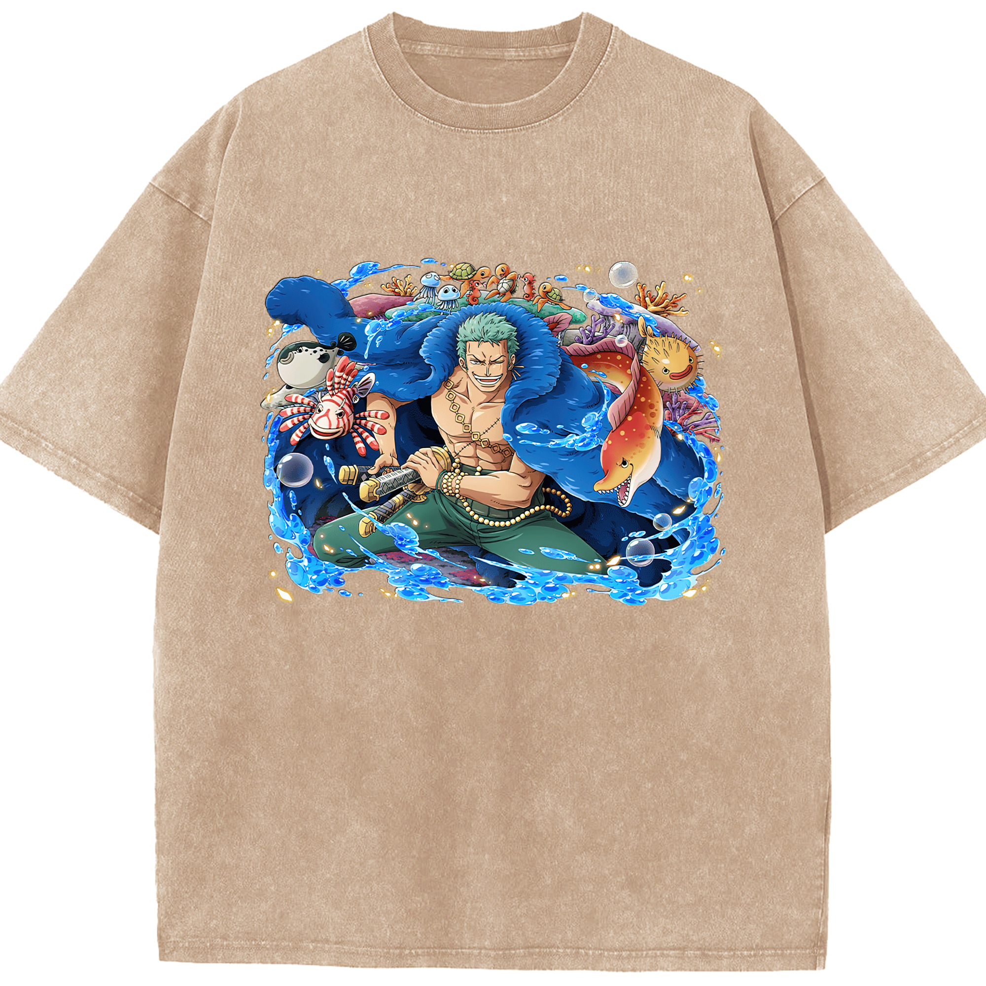ワンピース ロロノア・ゾロ ONE PIECE Roronoa Zoro 綿100% ヴィンテージ風 半袖Tシャツ（フロントプリント）