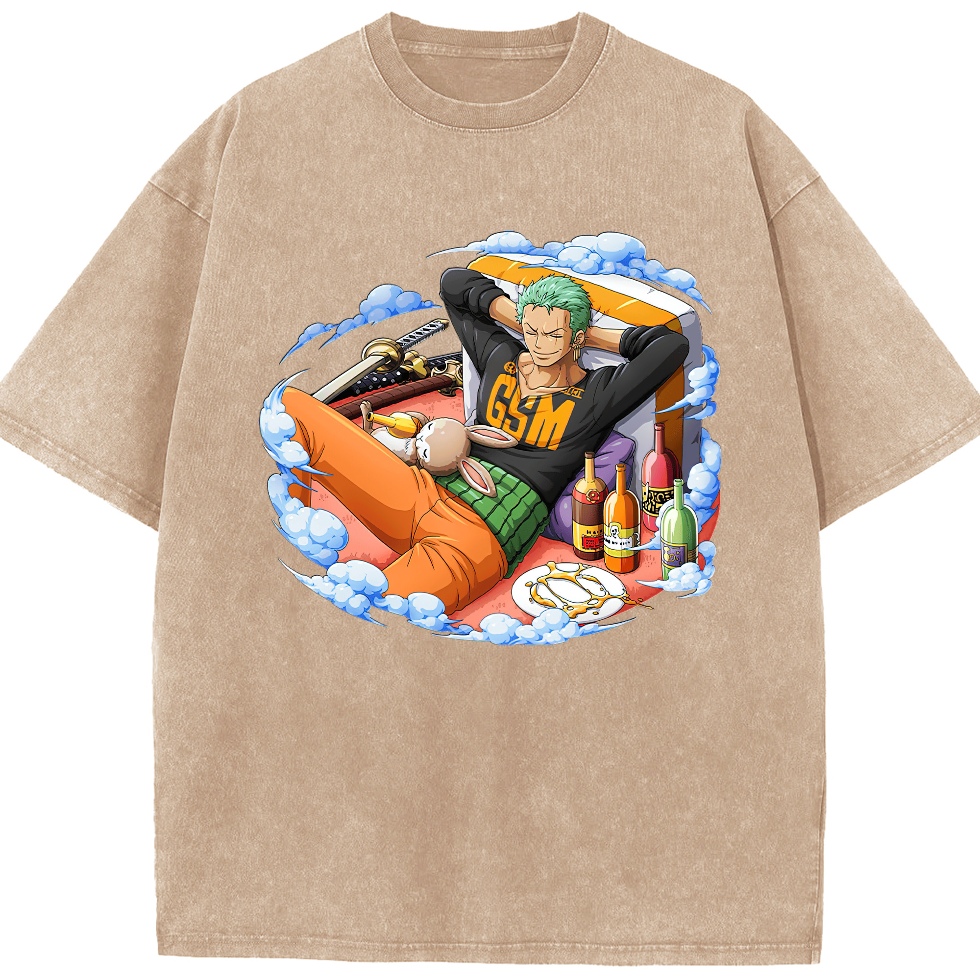 ワンピース ロロノア・ゾロ ONE PIECE Roronoa Zoro 綿100% ヴィンテージ風 半袖Tシャツ（フロントプリント）