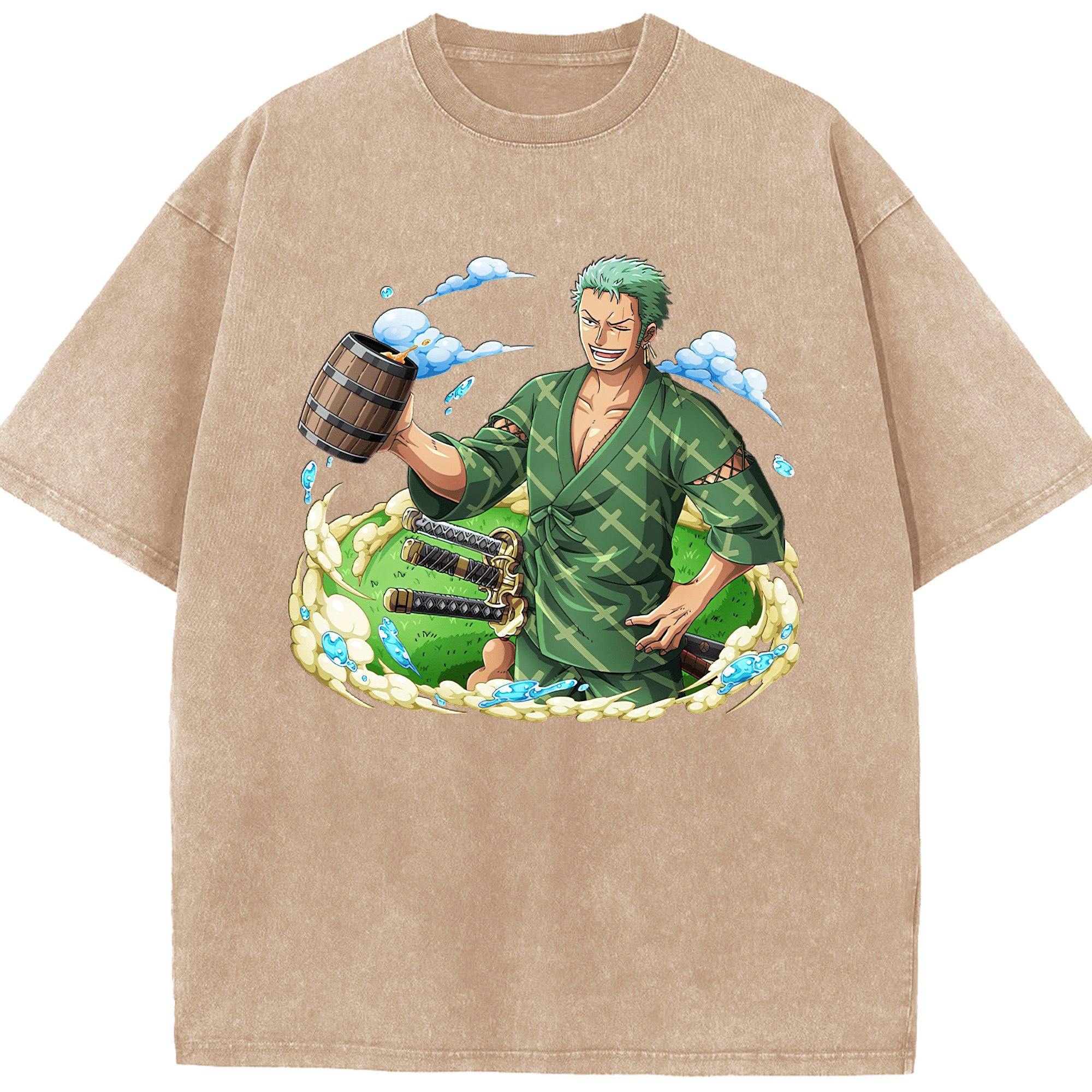 ワンピース ロロノア・ゾロ ONE PIECE Roronoa Zoro 綿100% ヴィンテージ風 半袖Tシャツ（フロントプリント）