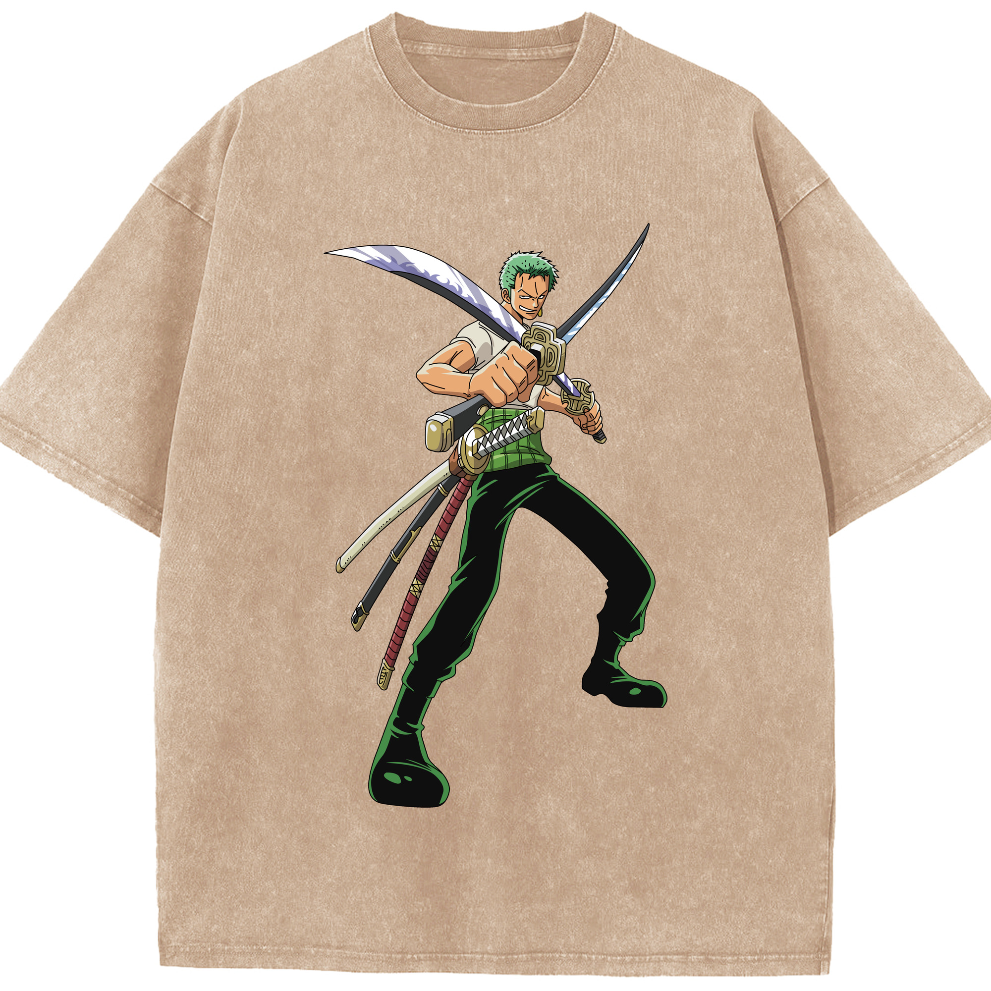 ワンピース ロロノア・ゾロ ONE PIECE Roronoa Zoro 綿100% ヴィンテージ風 半袖Tシャツ（フロントプリント）