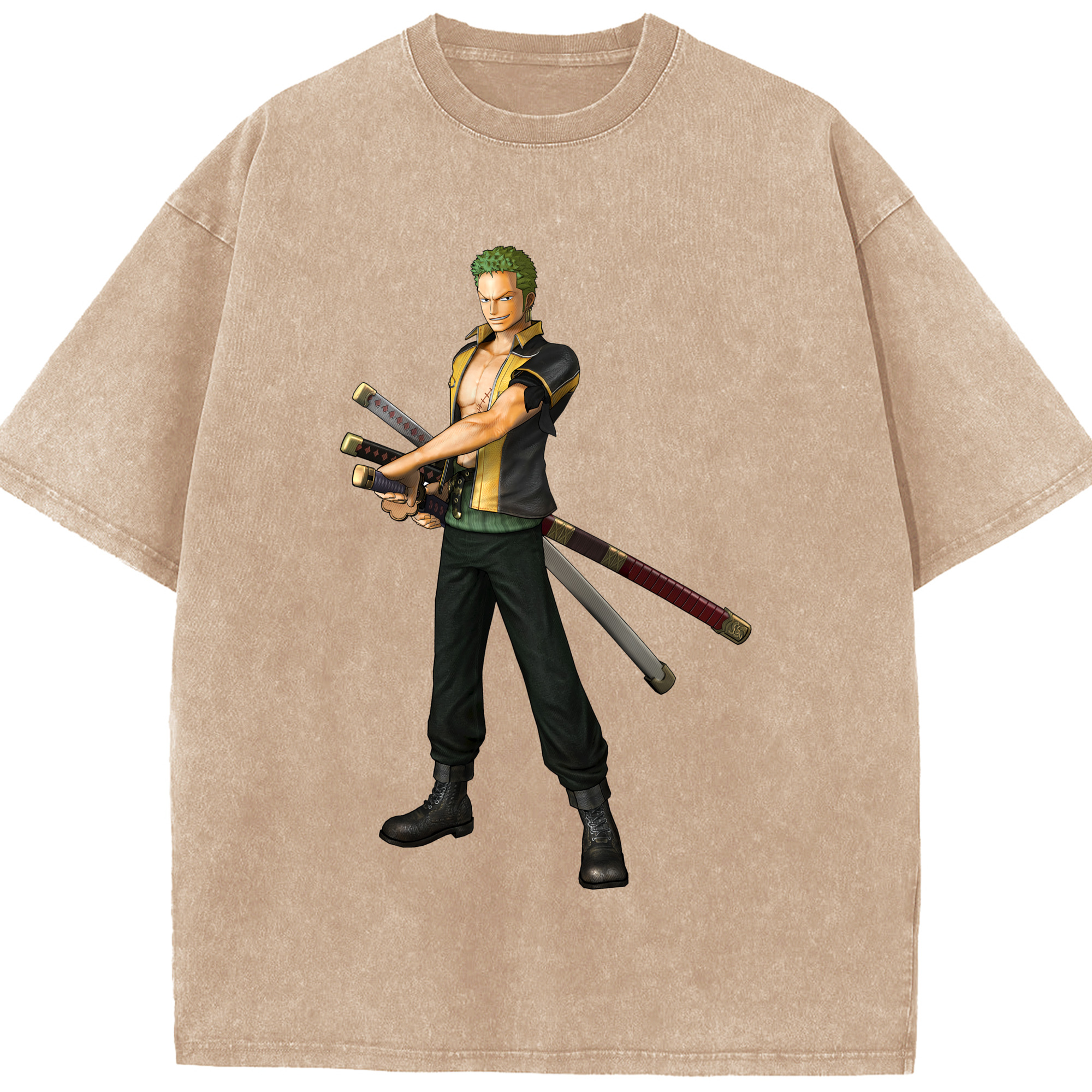 ワンピース ロロノア・ゾロ ONE PIECE Roronoa Zoro 綿100% ヴィンテージ風 半袖Tシャツ（フロントプリント）