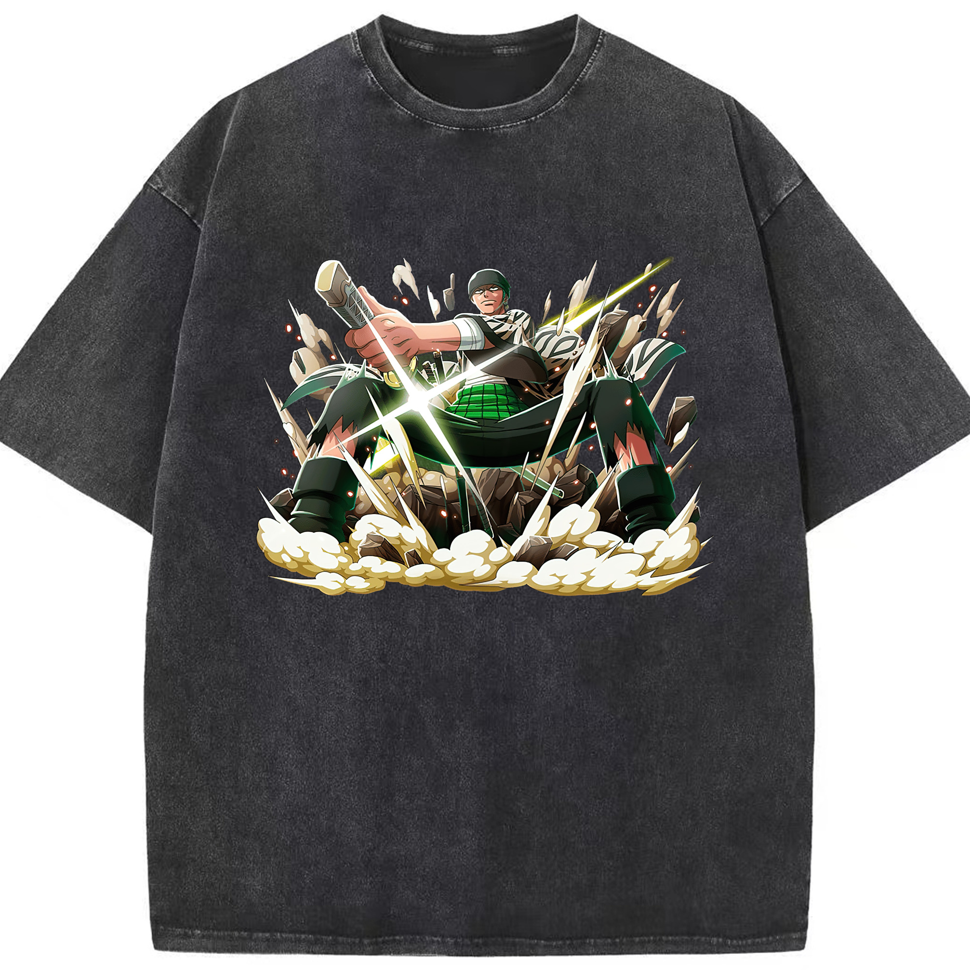 ワンピース ロロノア・ゾロ ONE PIECE Roronoa Zoro 綿100% ヴィンテージ風 半袖Tシャツ（フロントプリント）