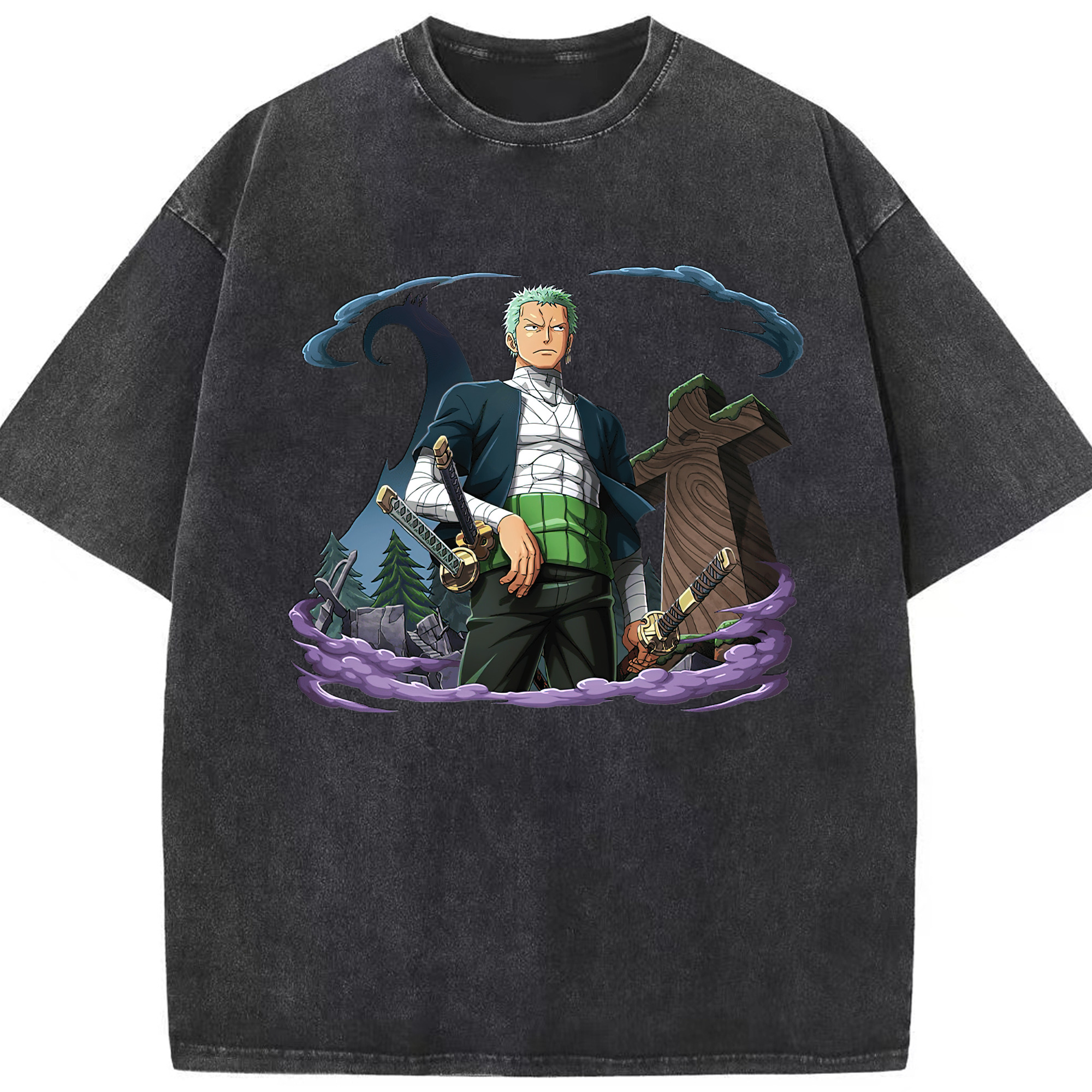 ワンピース ロロノア・ゾロ ONE PIECE Roronoa Zoro 綿100% ヴィンテージ風 半袖Tシャツ（フロントプリント）