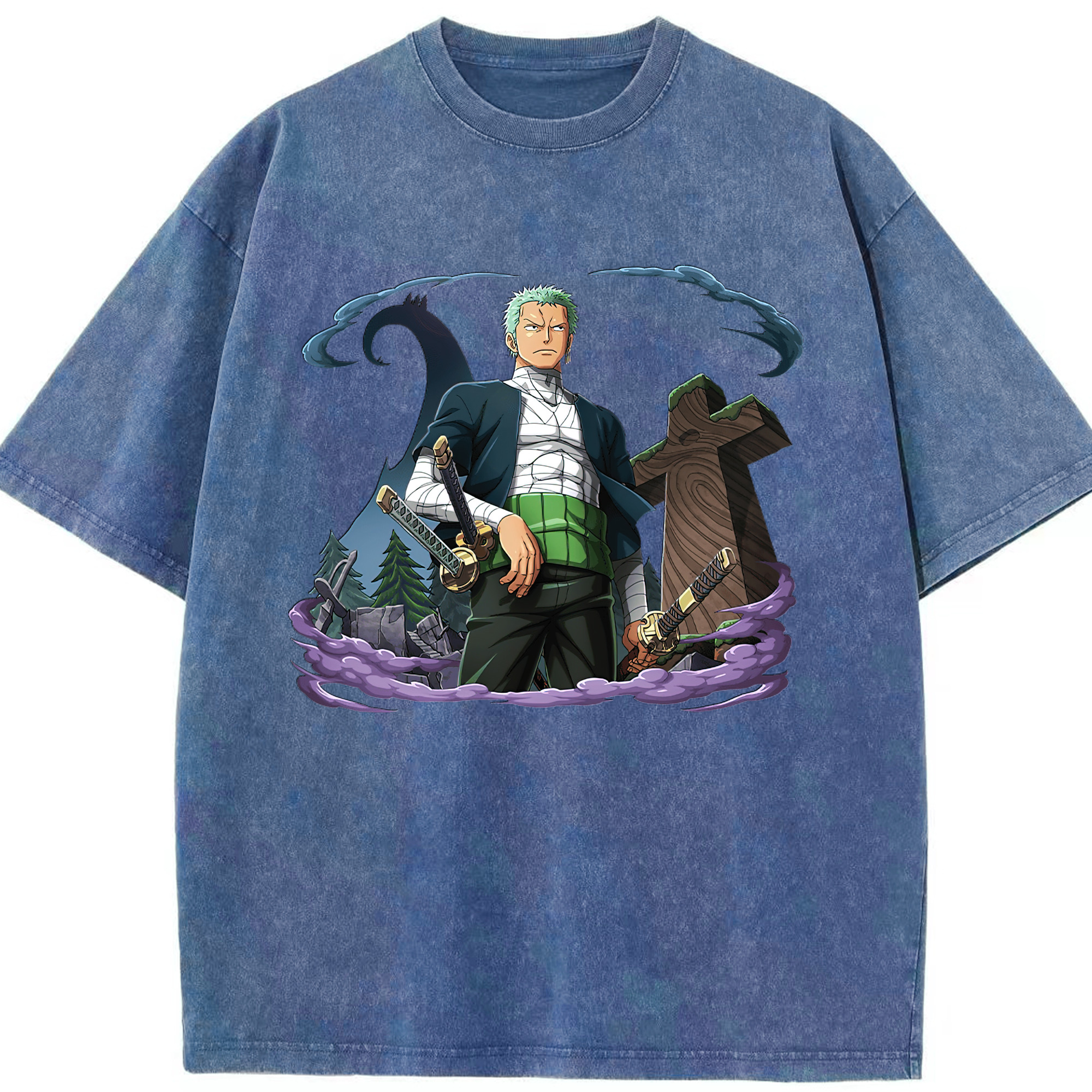 ワンピース ロロノア・ゾロ ONE PIECE Roronoa Zoro 綿100% ヴィンテージ風 半袖Tシャツ（フロントプリント）
