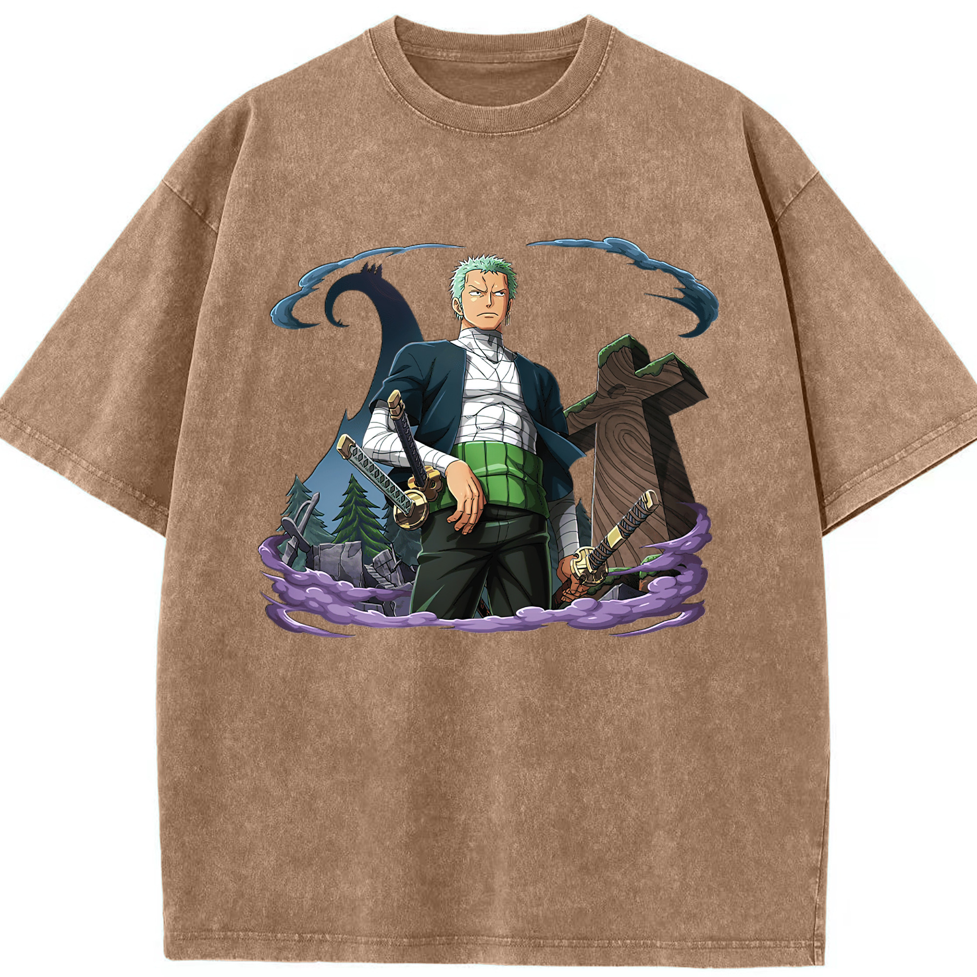 ワンピース ロロノア・ゾロ ONE PIECE Roronoa Zoro 綿100% ヴィンテージ風 半袖Tシャツ（フロントプリント）