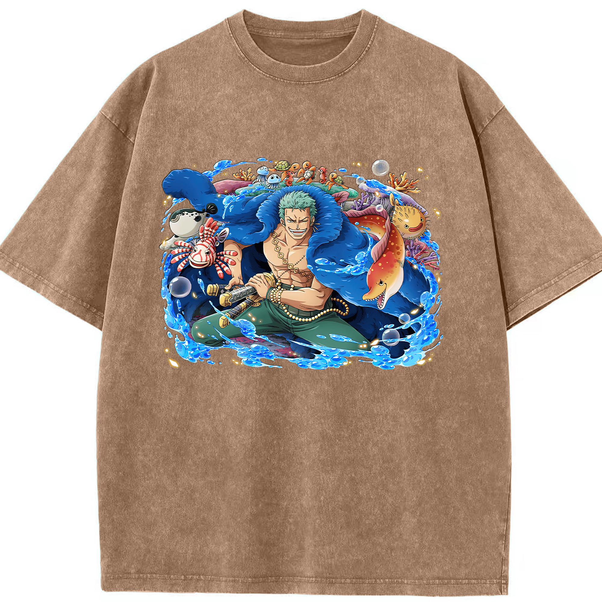 ワンピース ロロノア・ゾロ ONE PIECE Roronoa Zoro 綿100% ヴィンテージ風 半袖Tシャツ（フロントプリント）