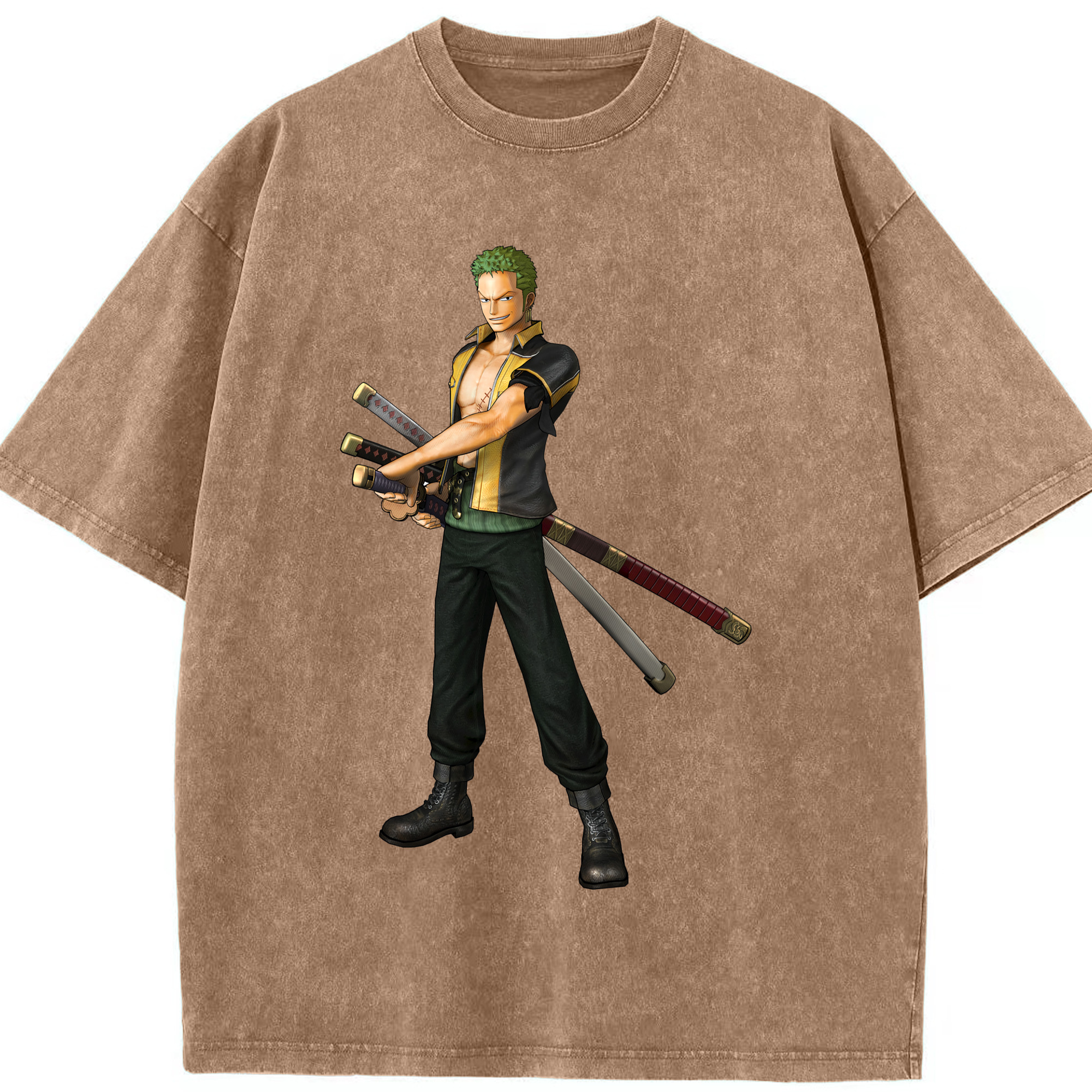 ワンピース ロロノア・ゾロ ONE PIECE Roronoa Zoro 綿100% ヴィンテージ風 半袖Tシャツ（フロントプリント）