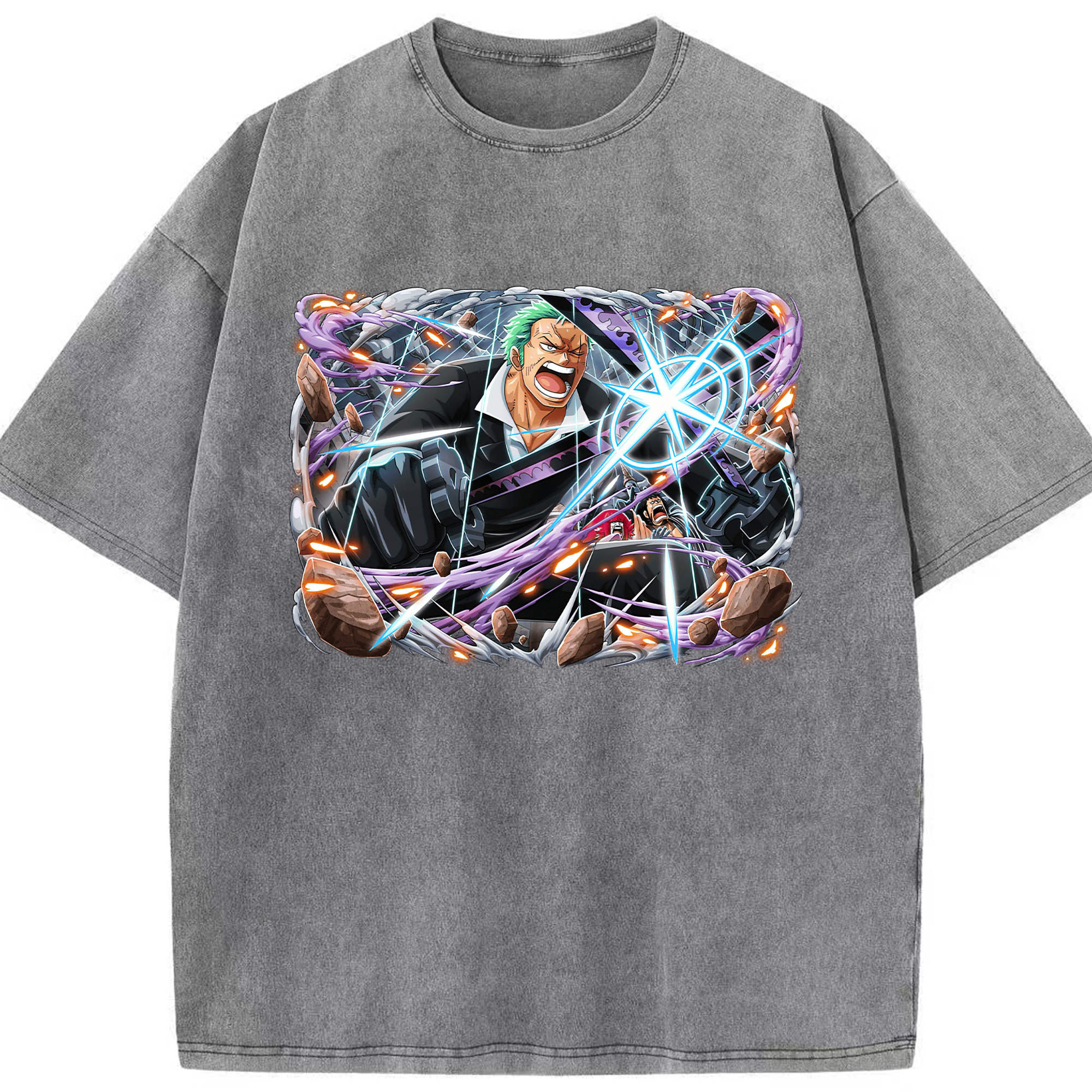 ワンピース ロロノア・ゾロ ONE PIECE Roronoa Zoro 綿100% ヴィンテージ風 半袖Tシャツ（フロントプリント）