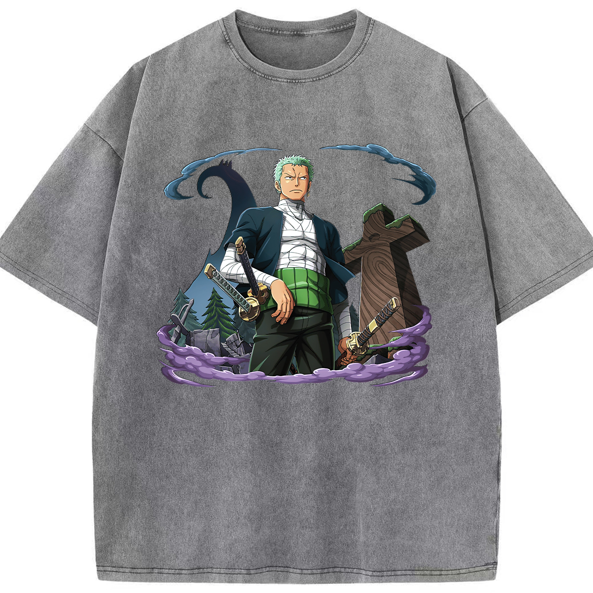ワンピース ロロノア・ゾロ ONE PIECE Roronoa Zoro 綿100% ヴィンテージ風 半袖Tシャツ（フロントプリント）