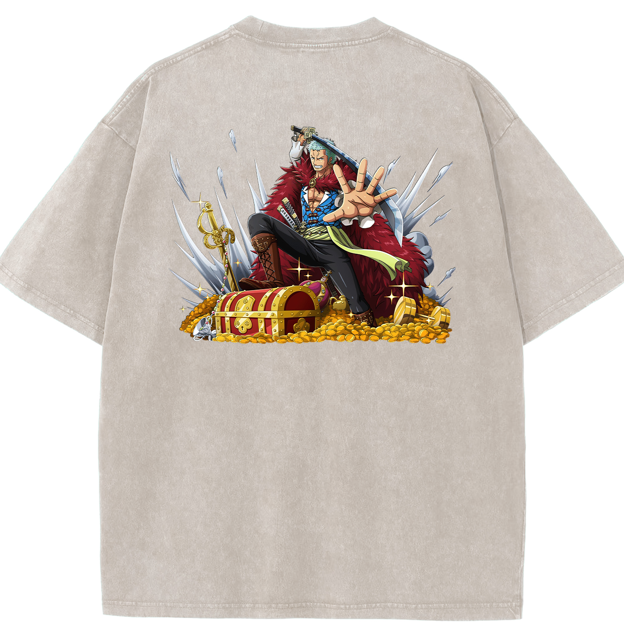 ワンピース ロロノア・ゾロ ONE PIECE Roronoa Zoro 綿100% ヴィンテージ風 半袖Tシャツ（背面プリント）