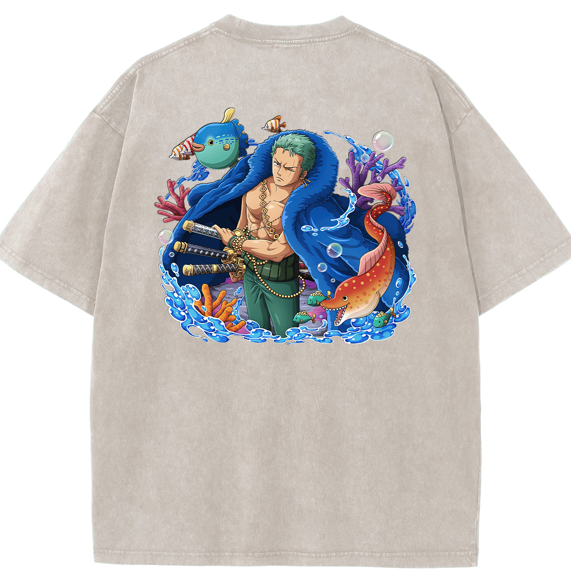ワンピース ロロノア・ゾロ ONE PIECE Roronoa Zoro 綿100% ヴィンテージ風 半袖Tシャツ（背面プリント）