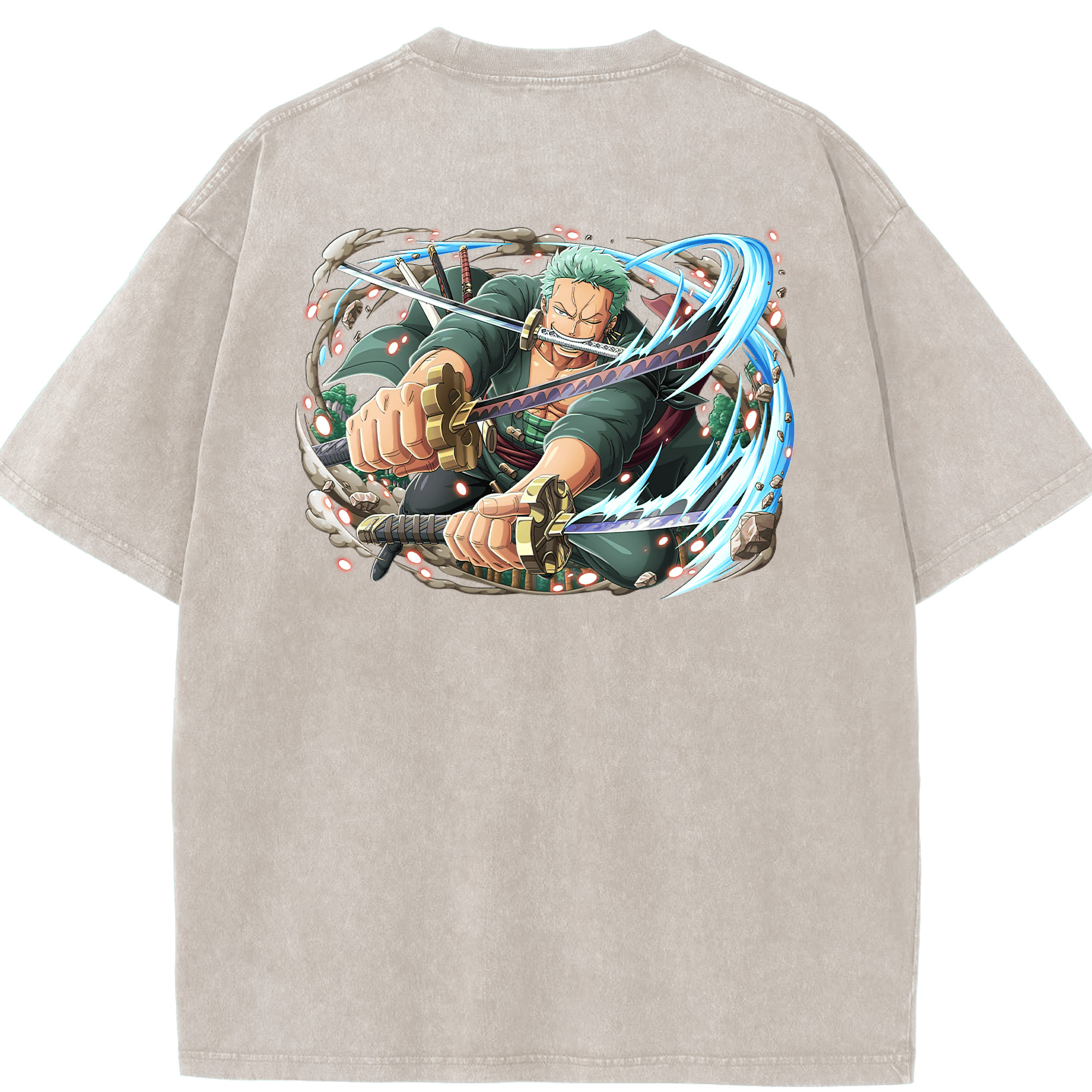 ワンピース ロロノア・ゾロ ONE PIECE Roronoa Zoro 綿100% ヴィンテージ風 半袖Tシャツ（背面プリント）