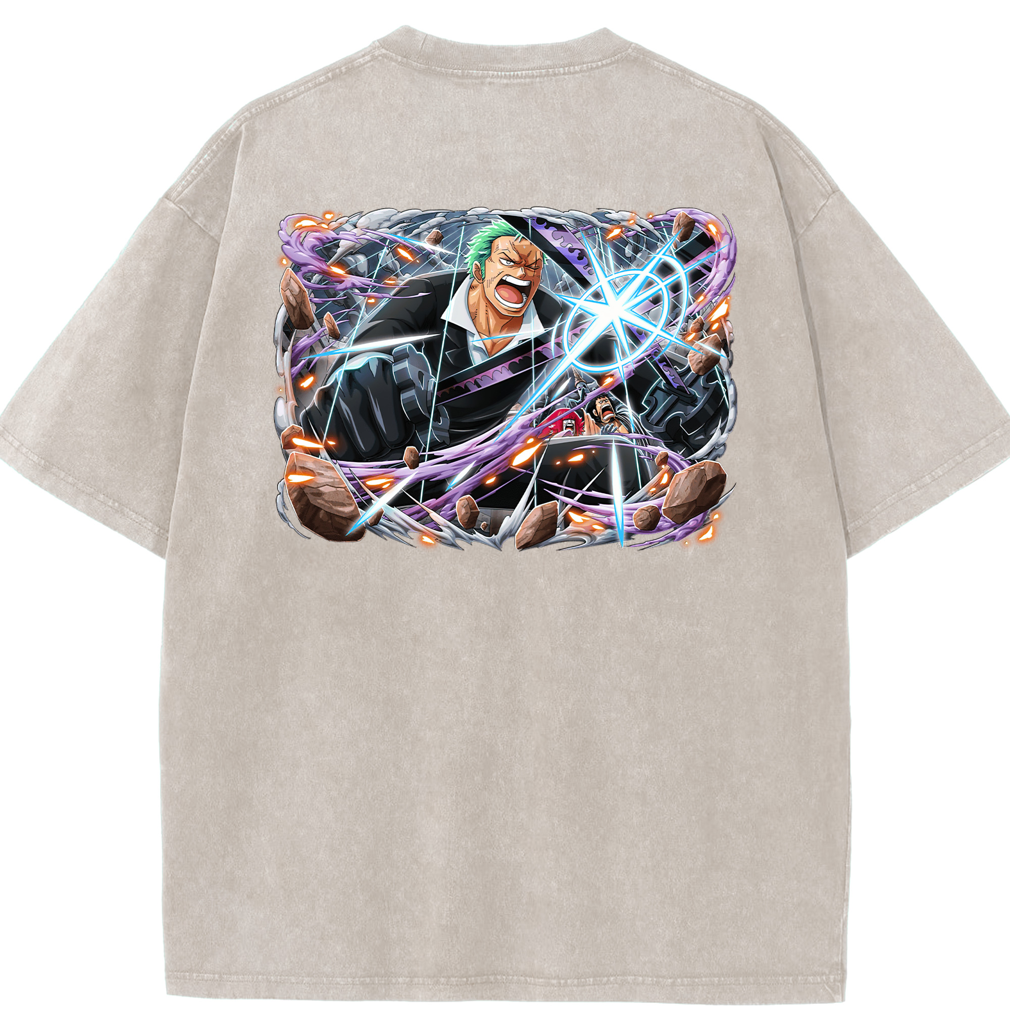 ワンピース ロロノア・ゾロ ONE PIECE Roronoa Zoro 綿100% ヴィンテージ風 半袖Tシャツ（背面プリント）