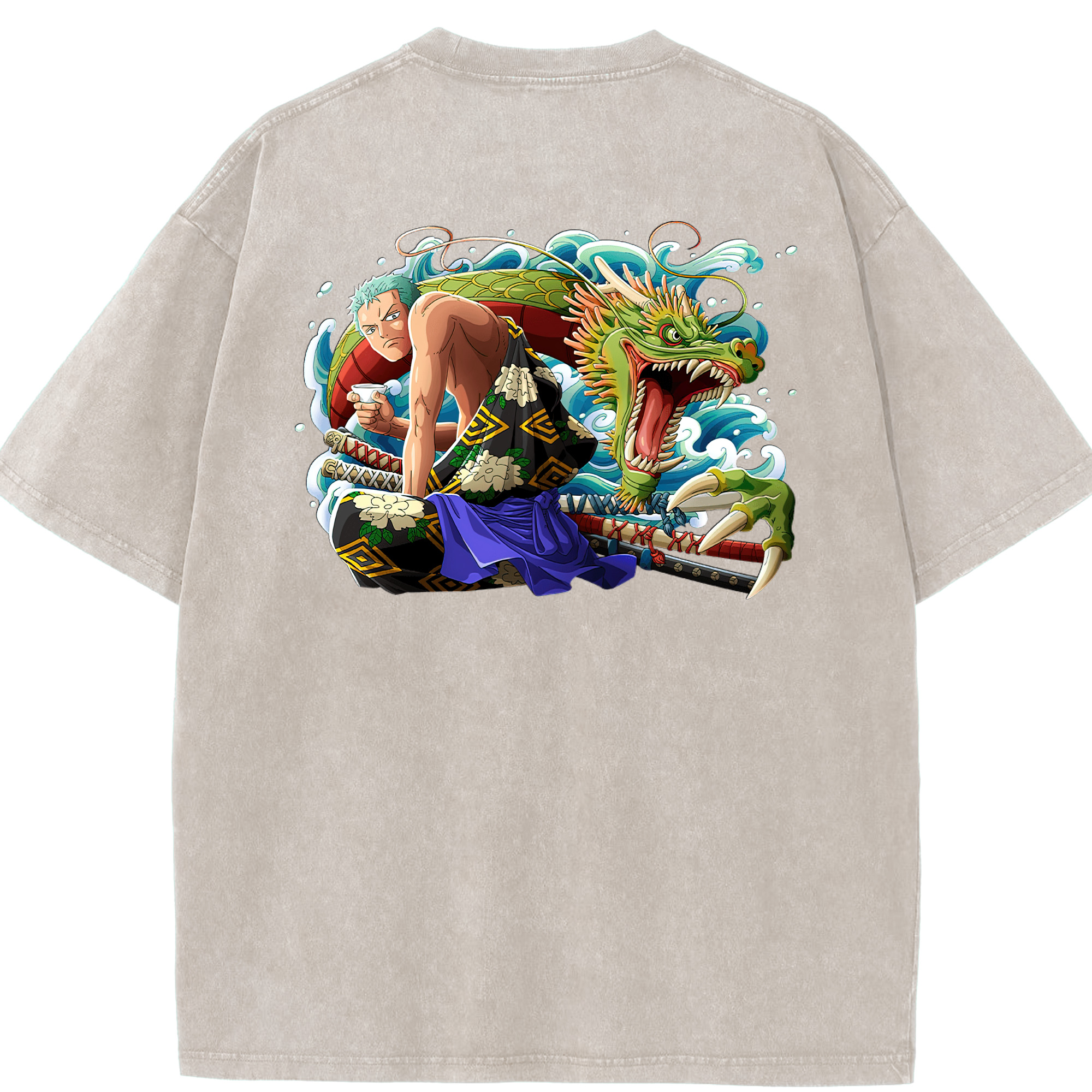ワンピース ロロノア・ゾロ ONE PIECE Roronoa Zoro 綿100% ヴィンテージ風 半袖Tシャツ（背面プリント）
