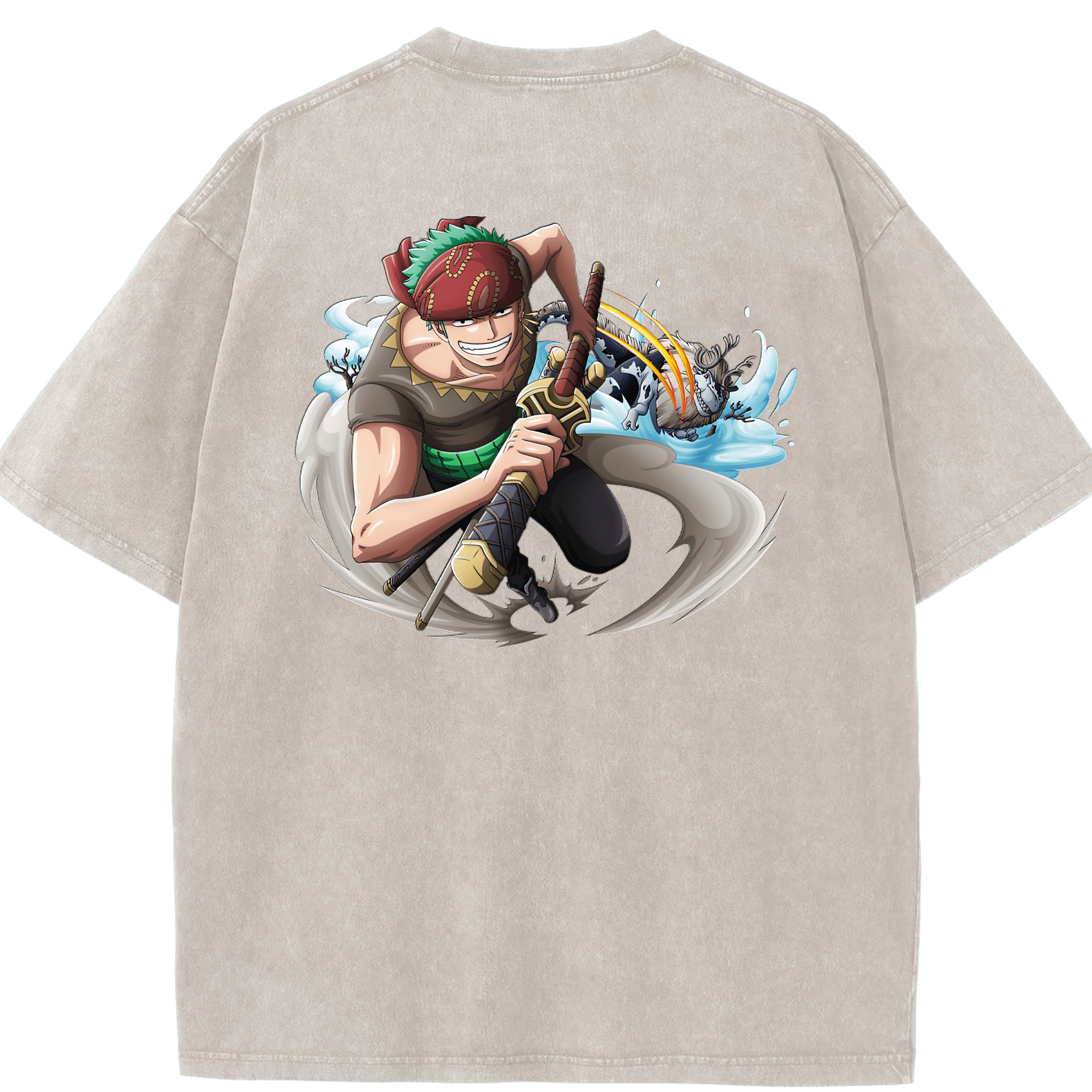 ワンピース ロロノア・ゾロ ONE PIECE Roronoa Zoro 綿100% ヴィンテージ風 半袖Tシャツ（背面プリント）