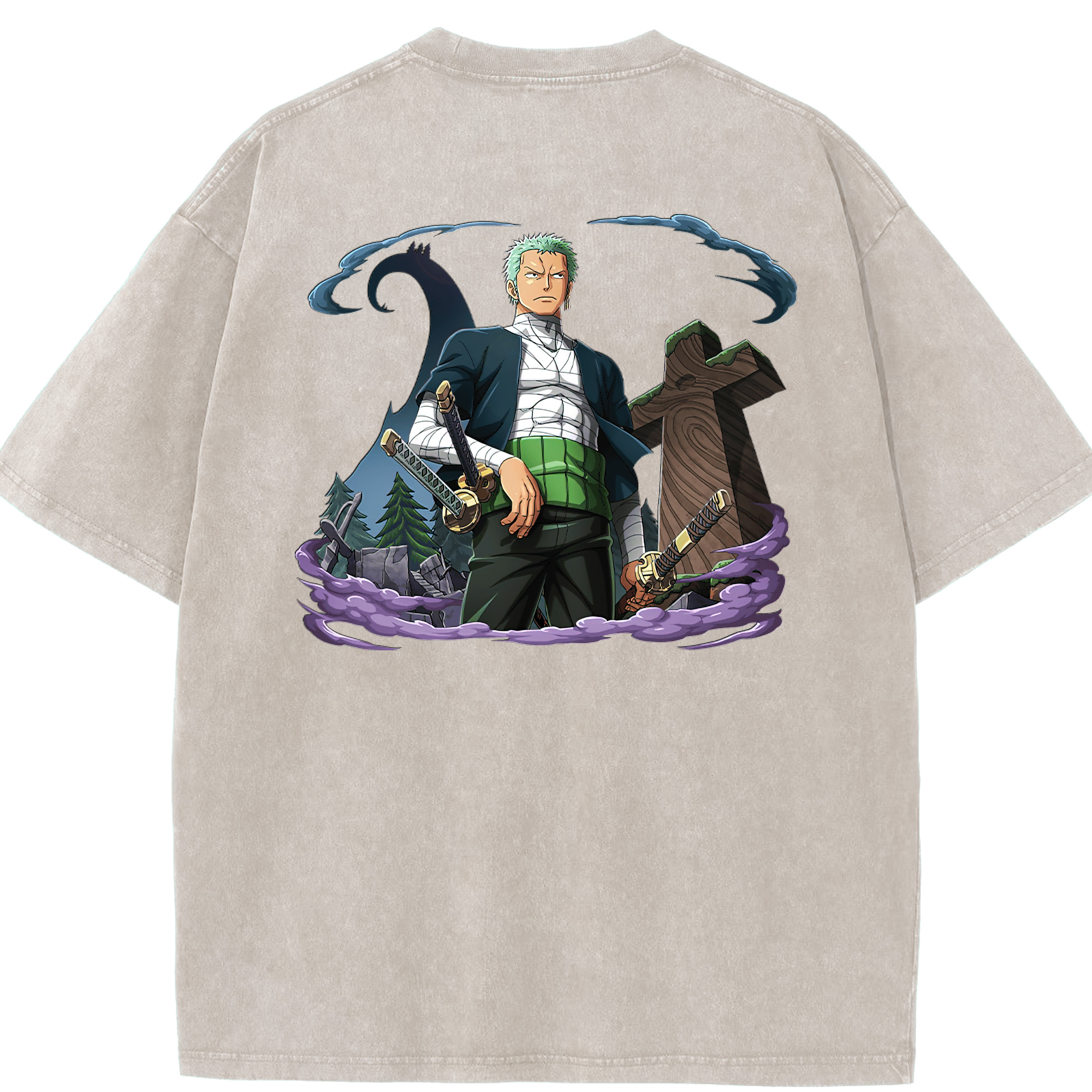 ワンピース ロロノア・ゾロ ONE PIECE Roronoa Zoro 綿100% ヴィンテージ風 半袖Tシャツ（背面プリント）