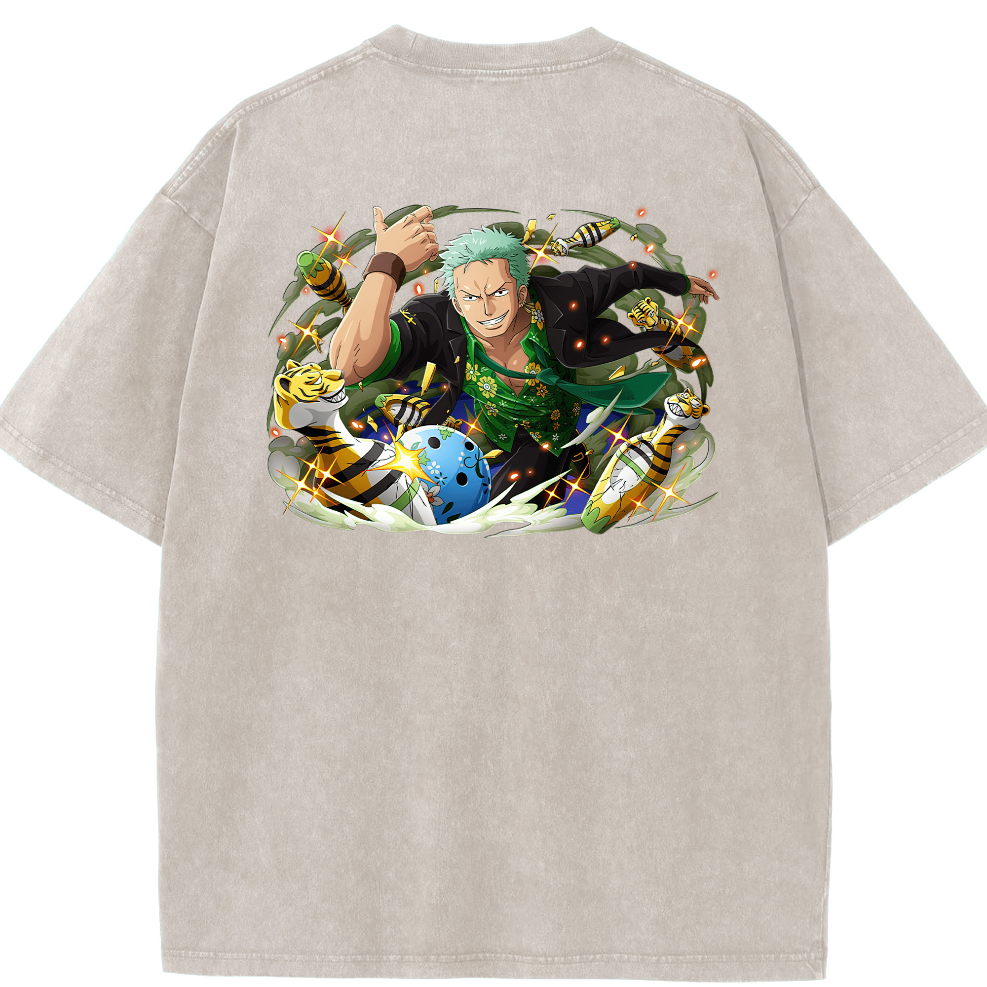 ワンピース ロロノア・ゾロ ONE PIECE Roronoa Zoro 綿100% ヴィンテージ風 半袖Tシャツ（背面プリント）