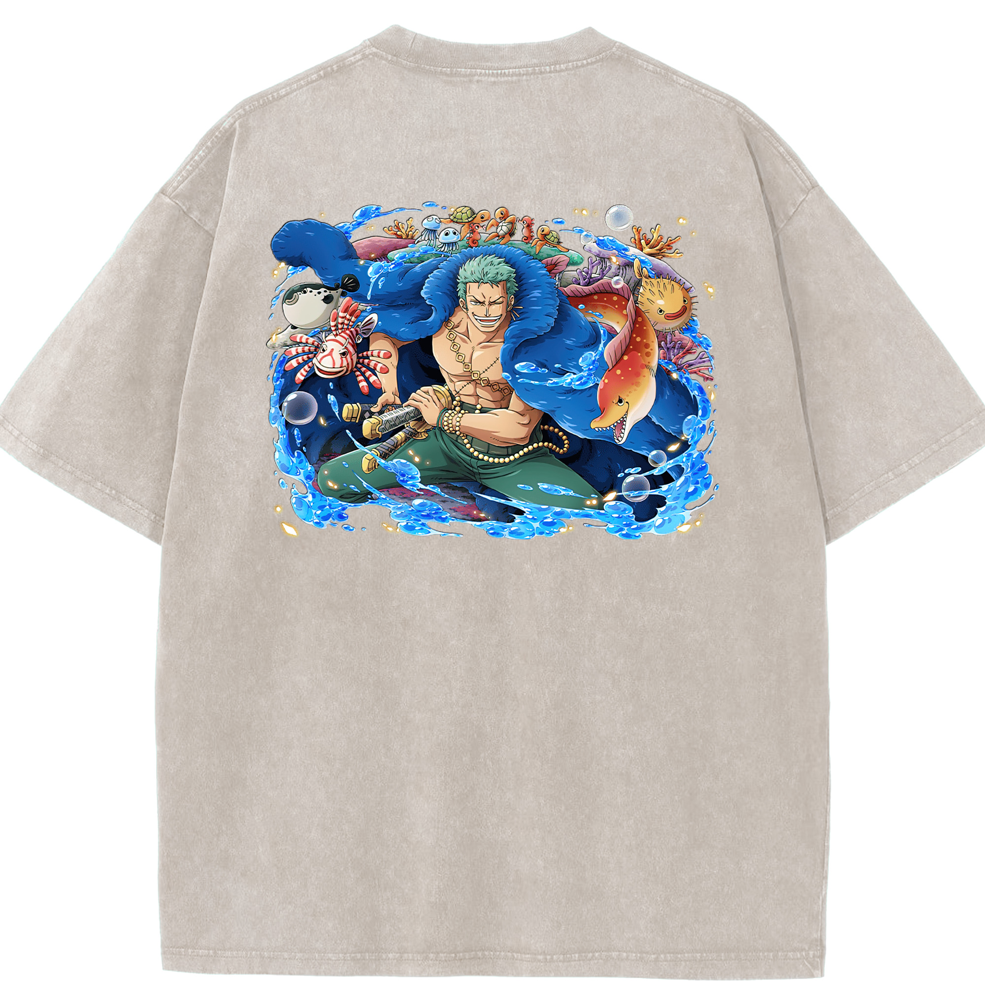 ワンピース ロロノア・ゾロ ONE PIECE Roronoa Zoro 綿100% ヴィンテージ風 半袖Tシャツ（背面プリント）