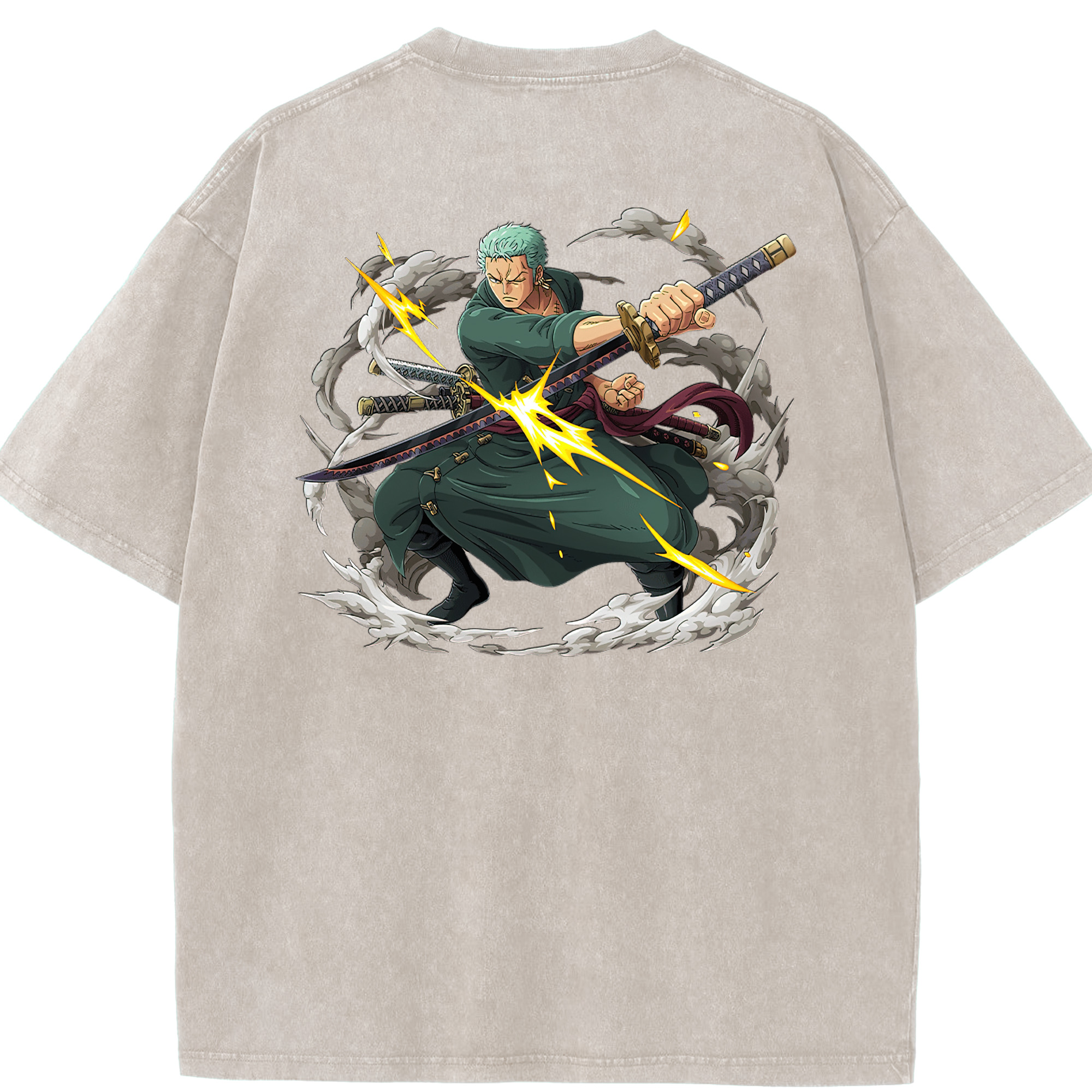 ワンピース ロロノア・ゾロ ONE PIECE Roronoa Zoro 綿100% ヴィンテージ風 半袖Tシャツ（背面プリント）