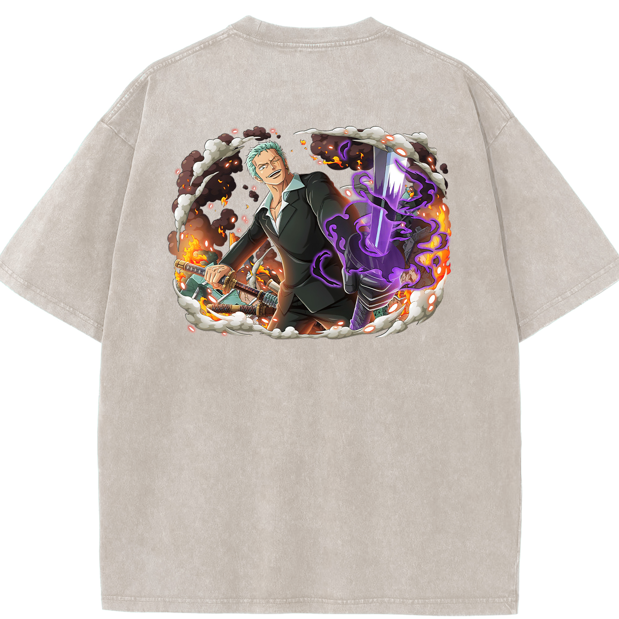 ワンピース ロロノア・ゾロ ONE PIECE Roronoa Zoro 綿100% ヴィンテージ風 半袖Tシャツ（背面プリント）
