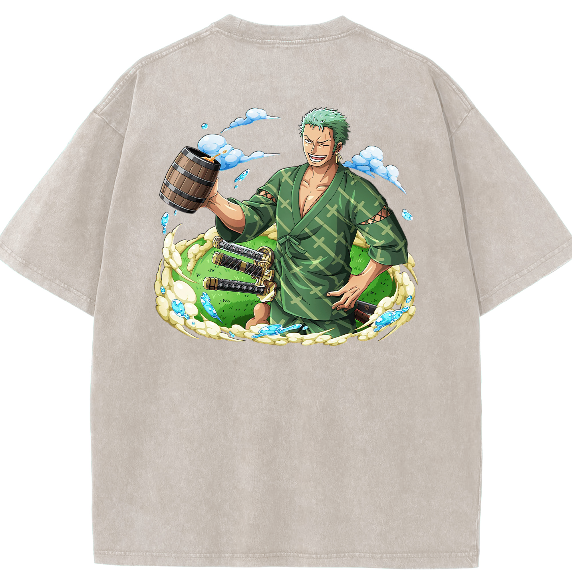 ワンピース ロロノア・ゾロ ONE PIECE Roronoa Zoro 綿100% ヴィンテージ風 半袖Tシャツ（背面プリント）