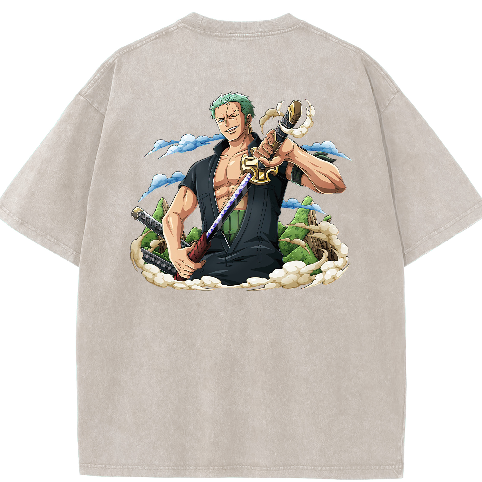 ワンピース ロロノア・ゾロ ONE PIECE Roronoa Zoro 綿100% ヴィンテージ風 半袖Tシャツ（背面プリント）