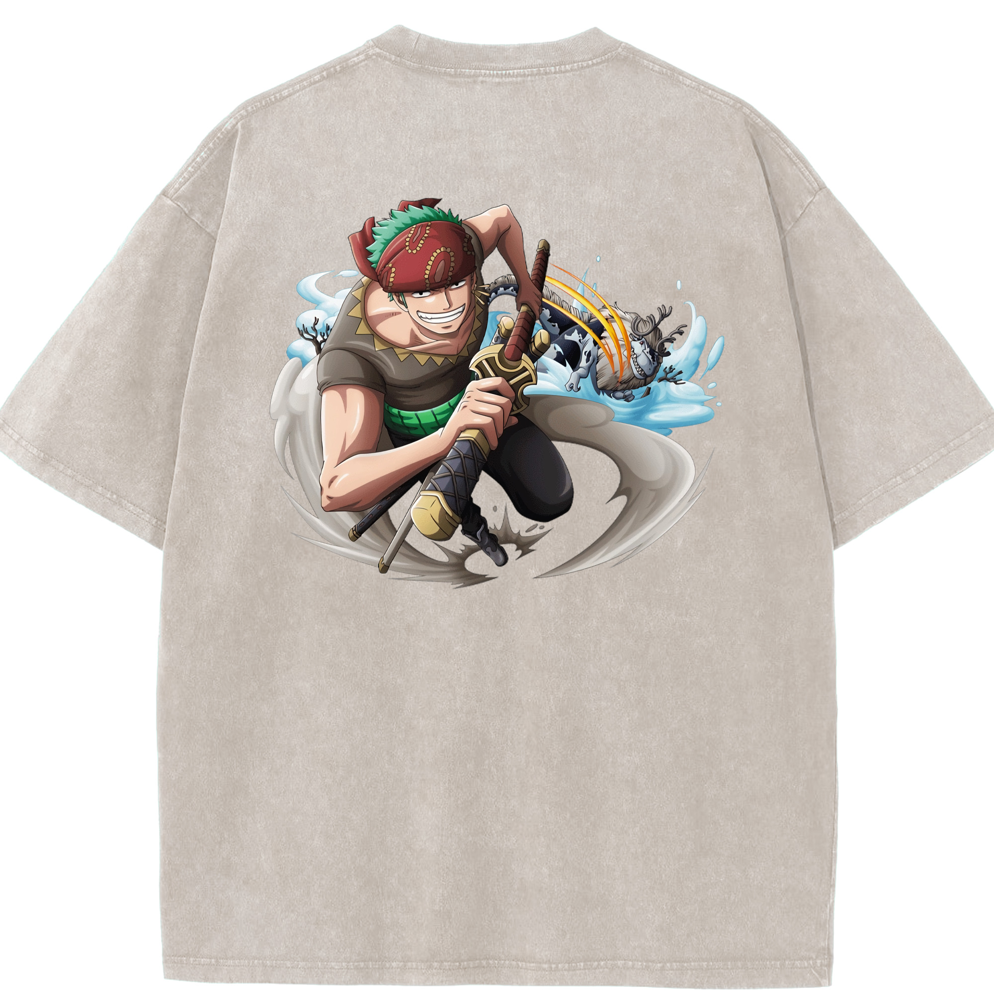 ワンピース ロロノア・ゾロ ONE PIECE Roronoa Zoro 綿100% ヴィンテージ風 半袖Tシャツ（背面プリント）
