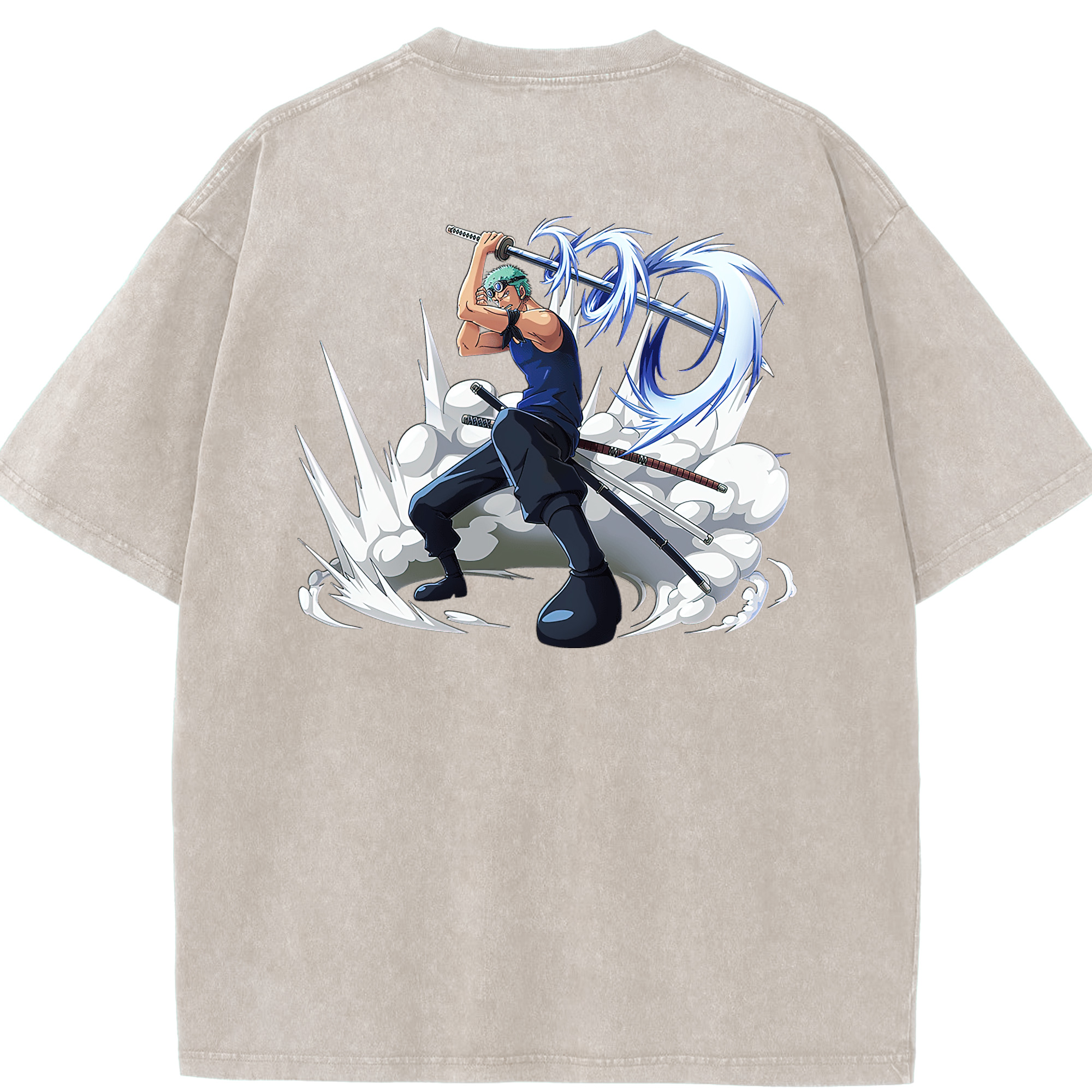 ワンピース ロロノア・ゾロ ONE PIECE Roronoa Zoro 綿100% ヴィンテージ風 半袖Tシャツ（背面プリント）