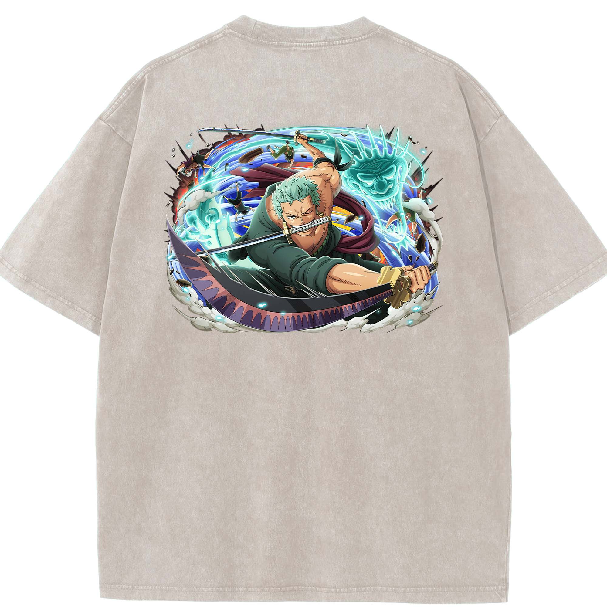 ワンピース ロロノア・ゾロ ONE PIECE Roronoa Zoro 綿100% ヴィンテージ風 半袖Tシャツ（背面プリント）
