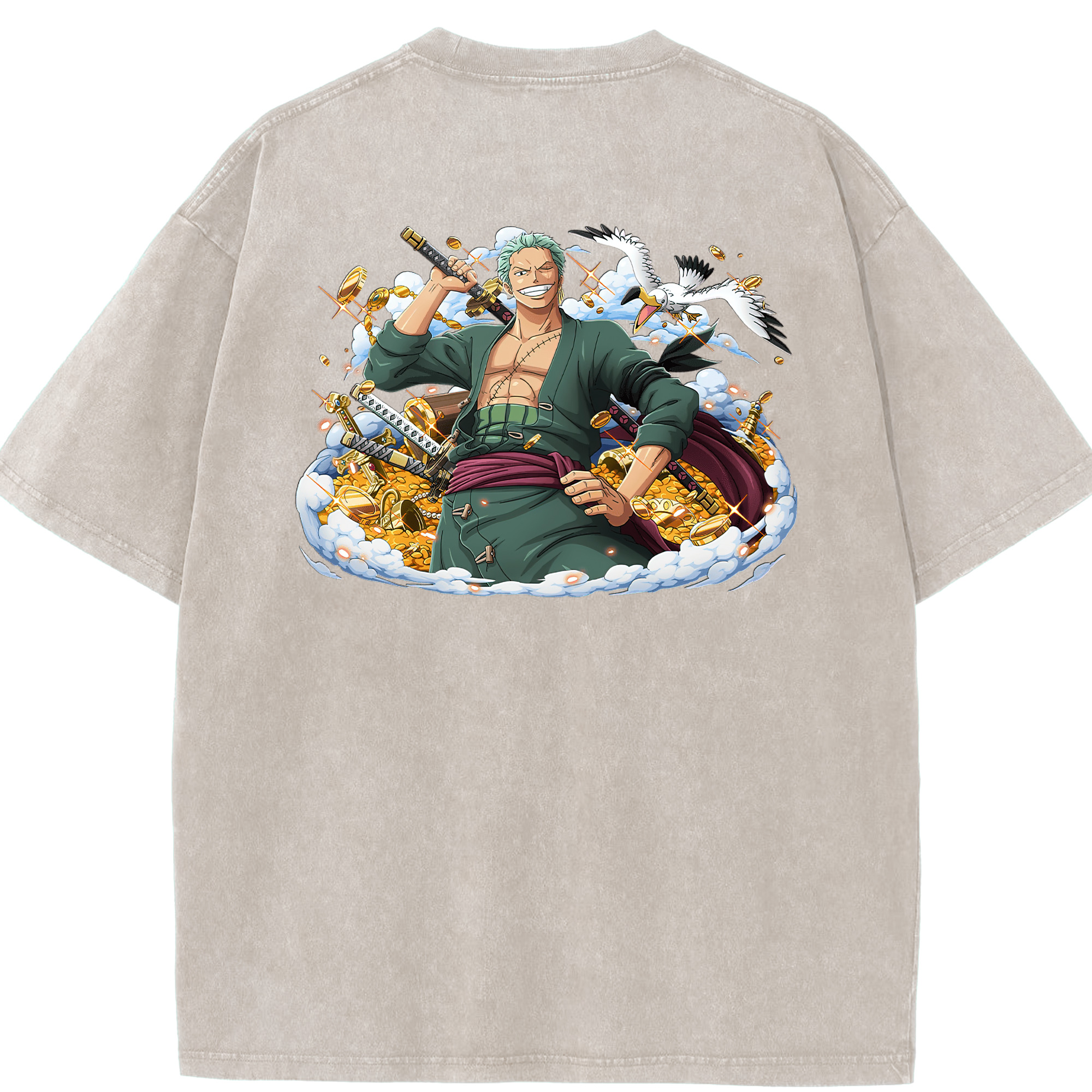 ワンピース ロロノア・ゾロ ONE PIECE Roronoa Zoro 綿100% ヴィンテージ風 半袖Tシャツ（背面プリント）