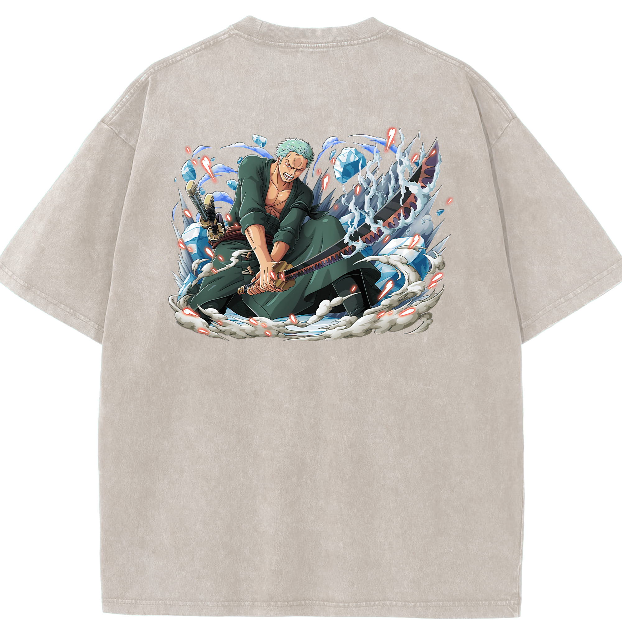 ワンピース ロロノア・ゾロ ONE PIECE Roronoa Zoro 綿100% ヴィンテージ風 半袖Tシャツ（背面プリント）