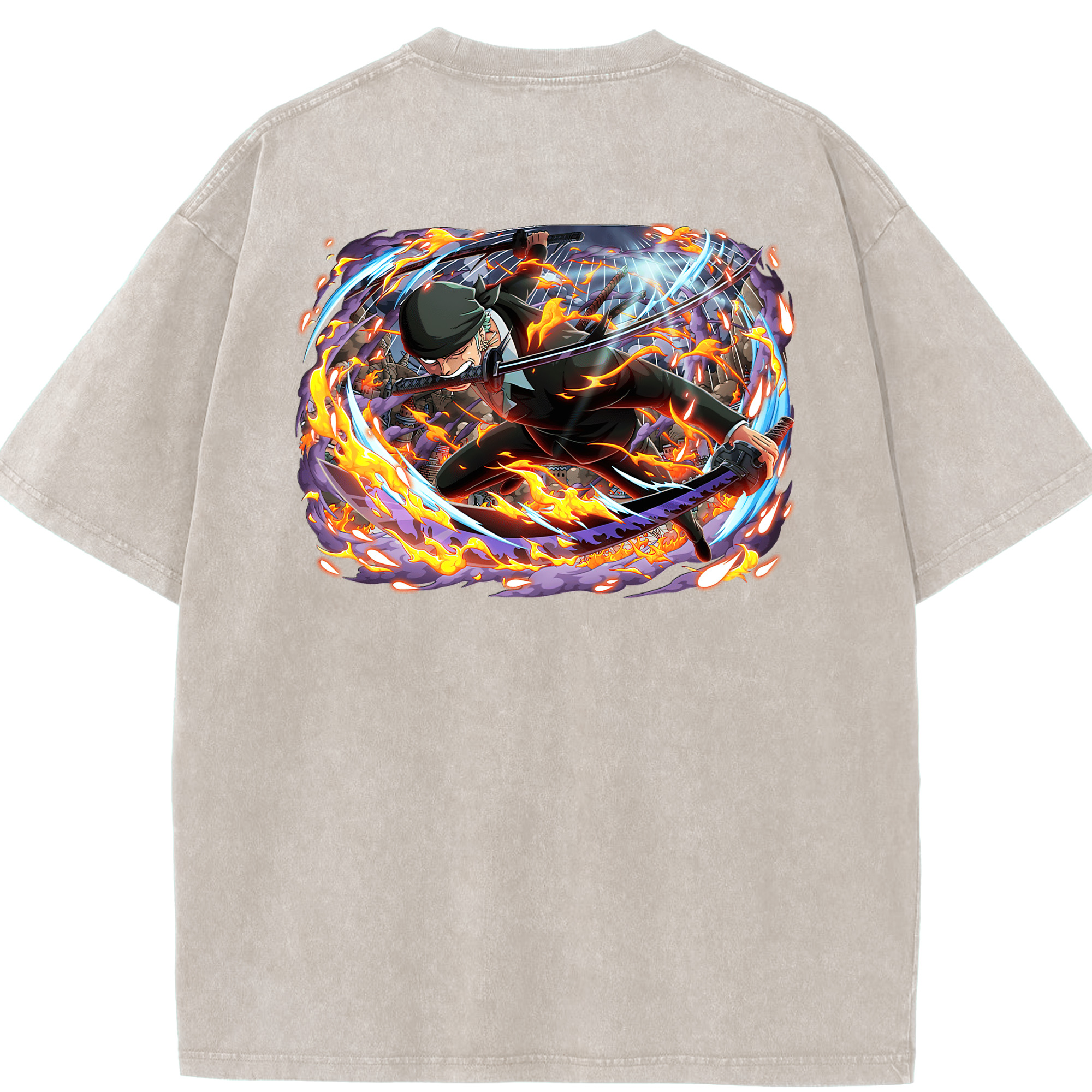 ワンピース ロロノア・ゾロ ONE PIECE Roronoa Zoro 綿100% ヴィンテージ風 半袖Tシャツ（背面プリント）