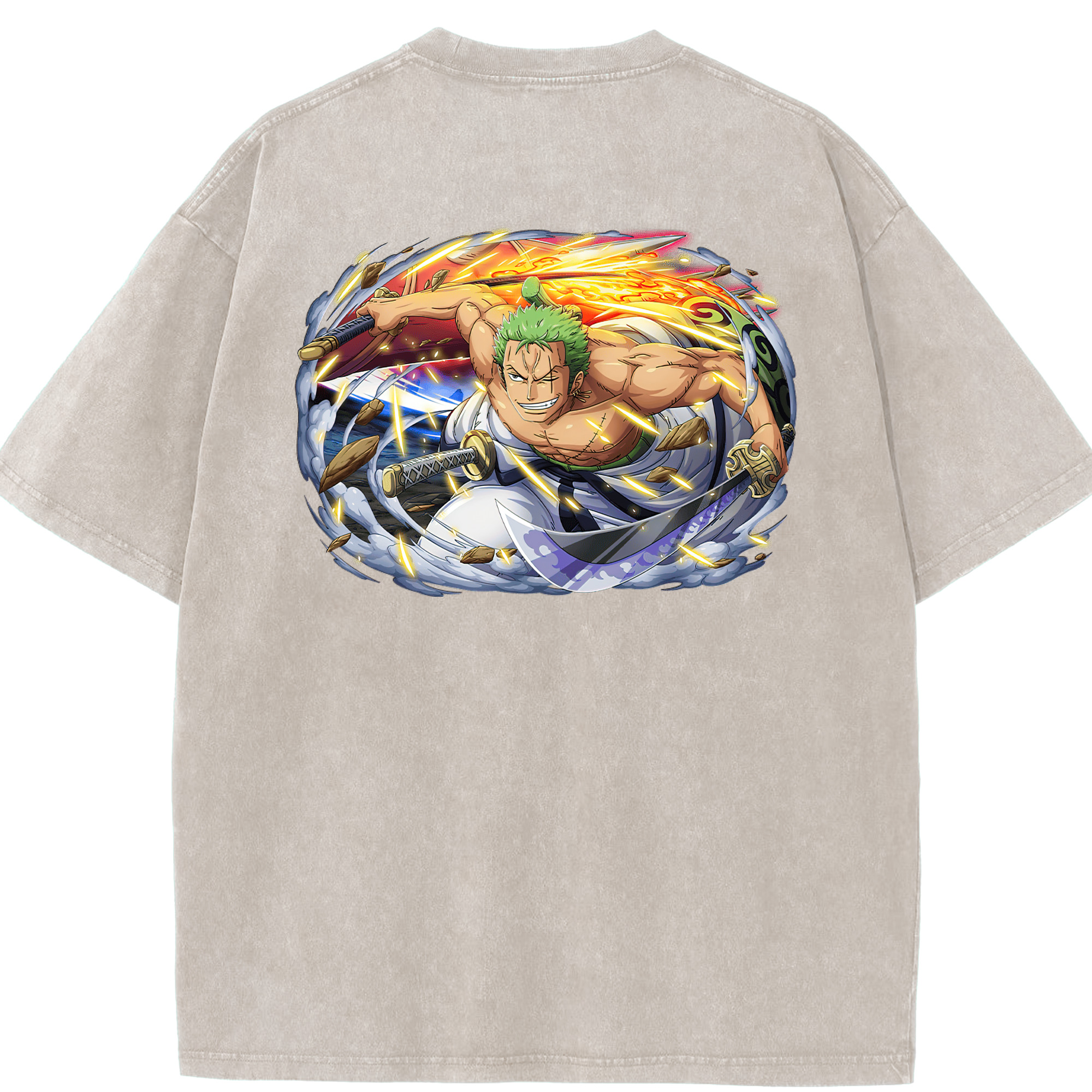ワンピース ロロノア・ゾロ ONE PIECE Roronoa Zoro 綿100% ヴィンテージ風 半袖Tシャツ（背面プリント）