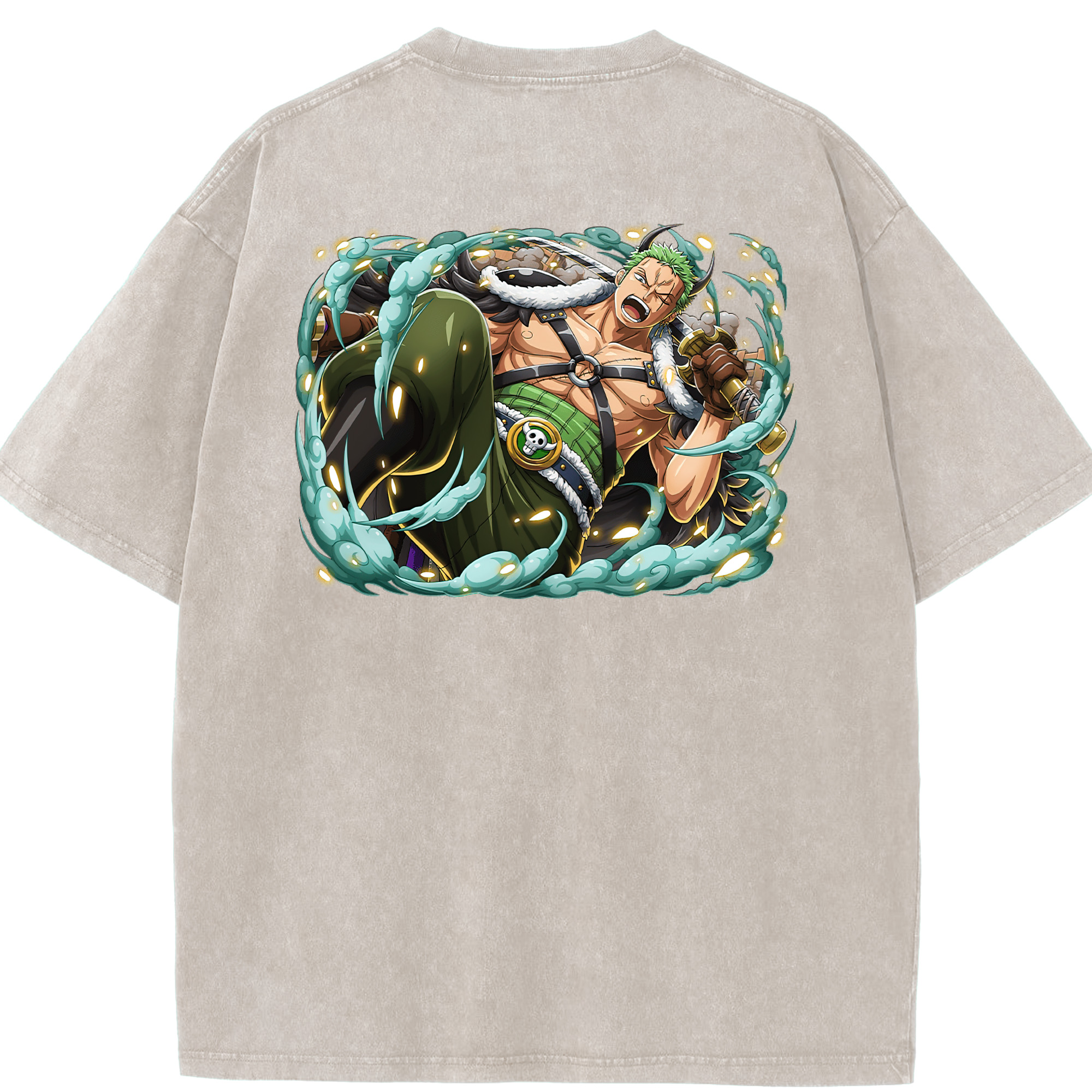 ワンピース ロロノア・ゾロ ONE PIECE Roronoa Zoro 綿100% ヴィンテージ風 半袖Tシャツ（背面プリント）