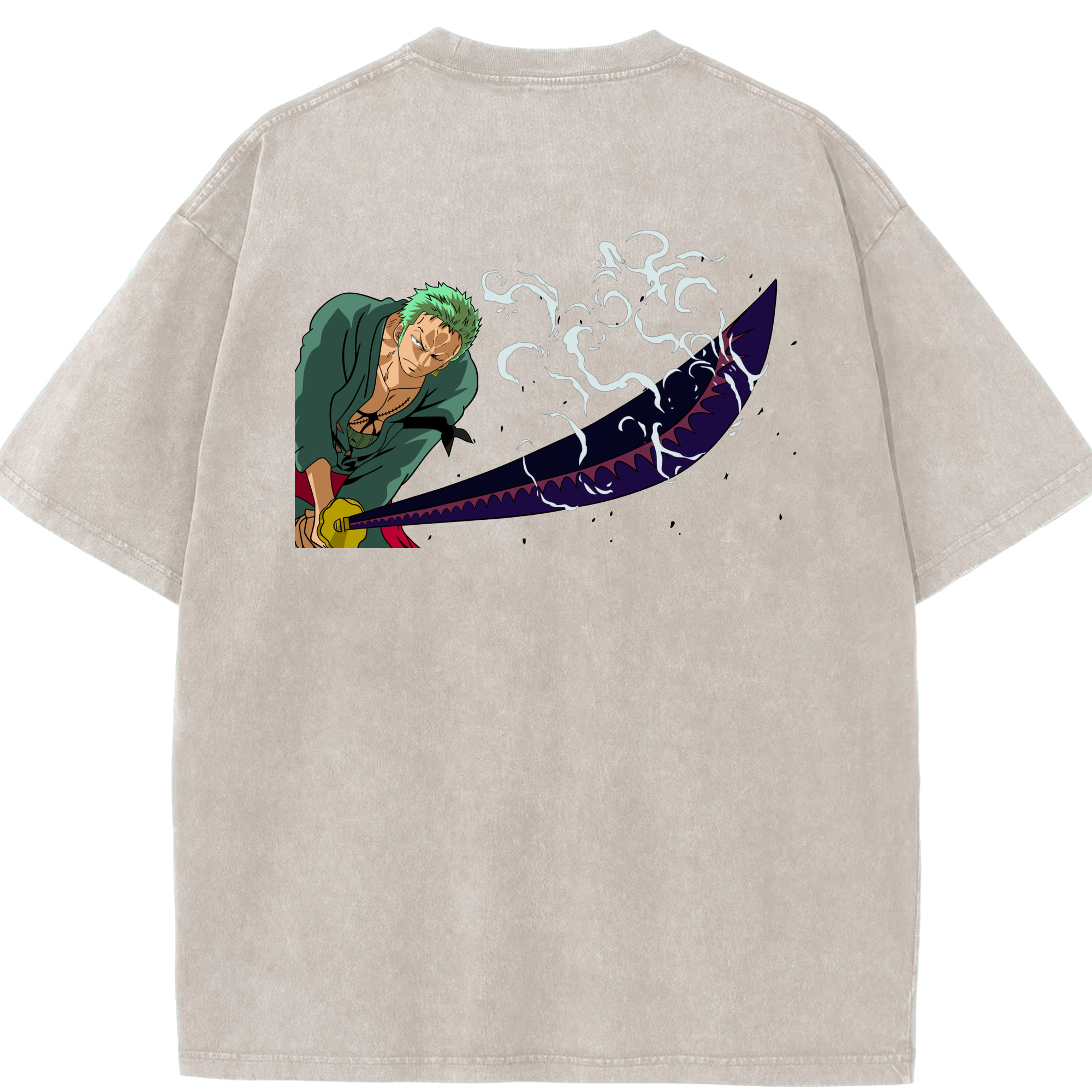 ワンピース ロロノア・ゾロ ONE PIECE Roronoa Zoro 綿100% ヴィンテージ風 半袖Tシャツ（背面プリント）
