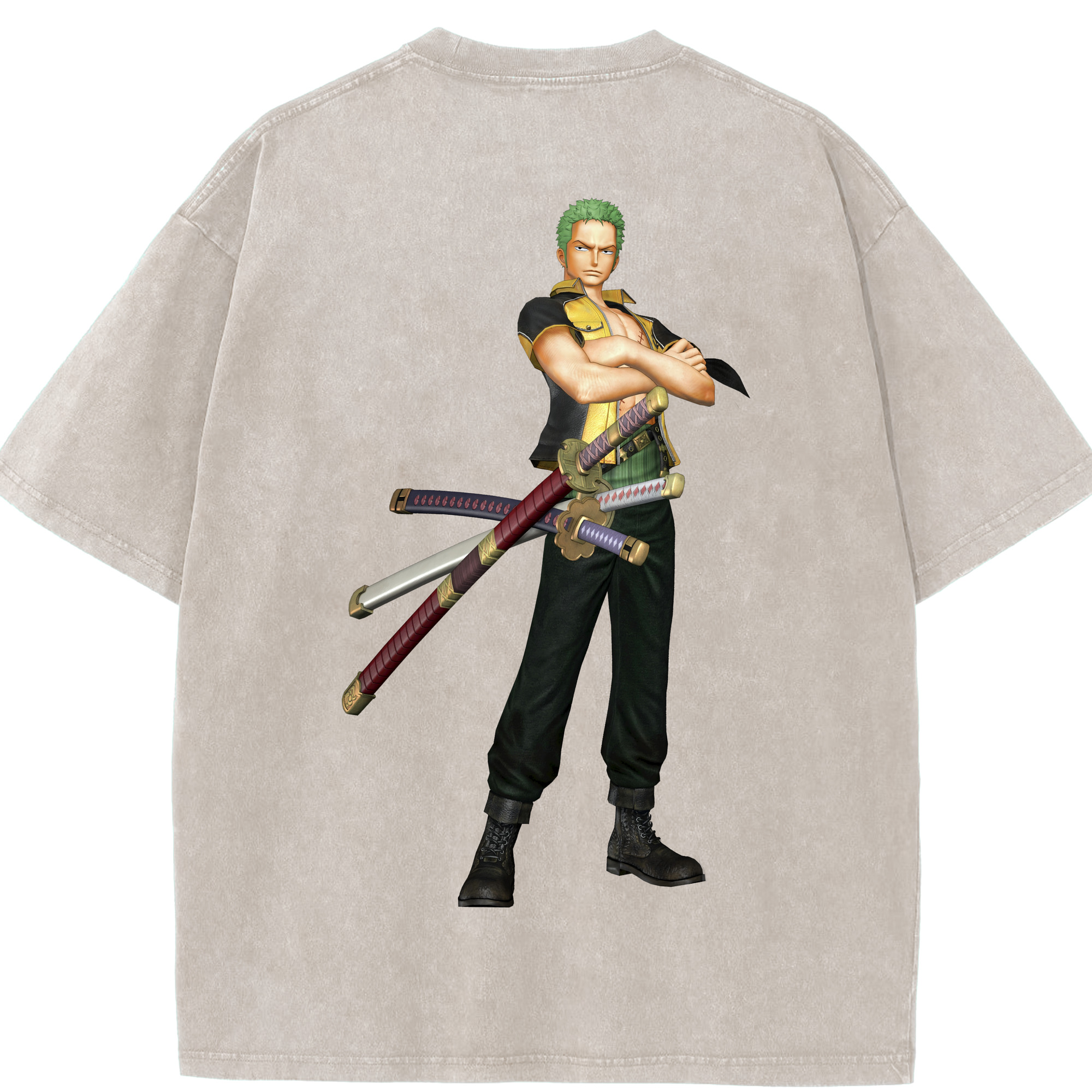 ワンピース ロロノア・ゾロ ONE PIECE Roronoa Zoro 綿100% ヴィンテージ風 半袖Tシャツ（背面プリント）
