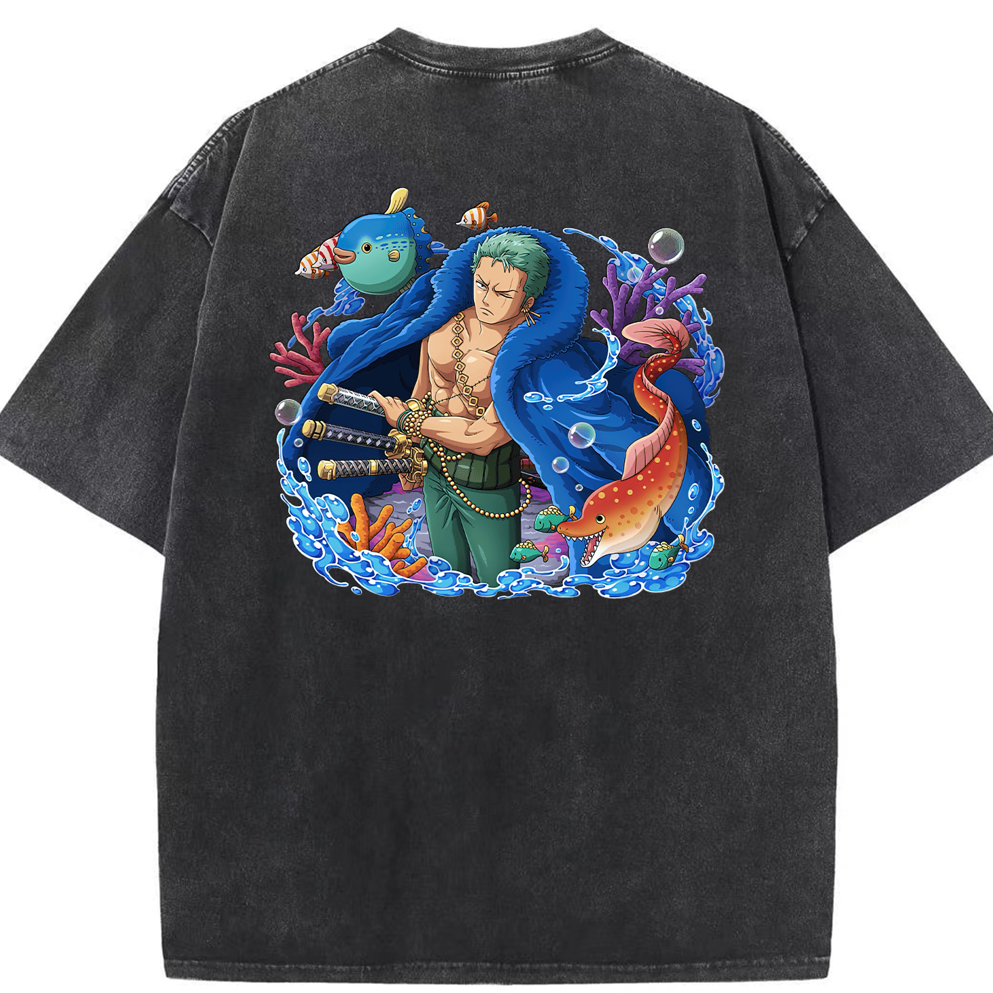 ワンピース ロロノア・ゾロ ONE PIECE Roronoa Zoro 綿100% ヴィンテージ風 半袖Tシャツ（背面プリント）