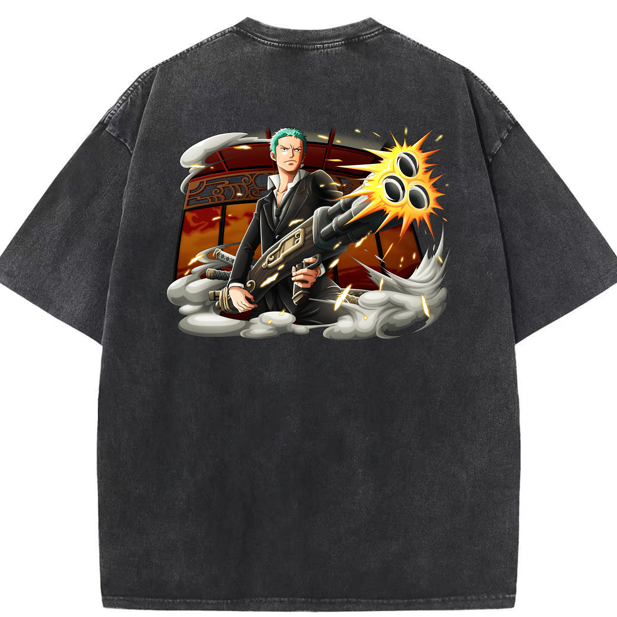 ワンピース ロロノア・ゾロ ONE PIECE Roronoa Zoro 綿100% ヴィンテージ風 半袖Tシャツ（背面プリント）