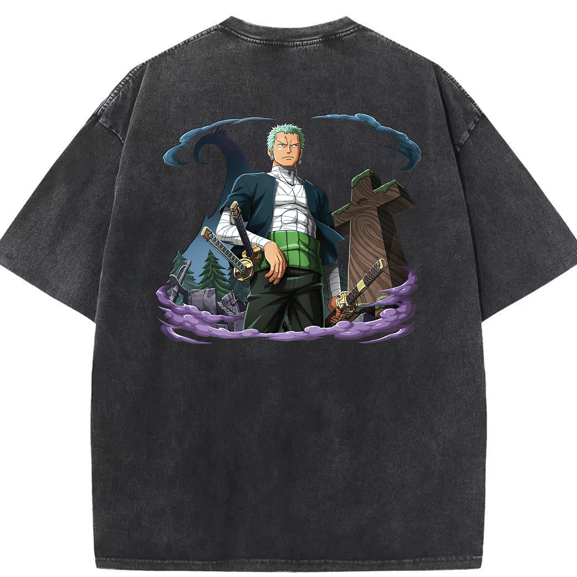ワンピース ロロノア・ゾロ ONE PIECE Roronoa Zoro 綿100% ヴィンテージ風 半袖Tシャツ（背面プリント）