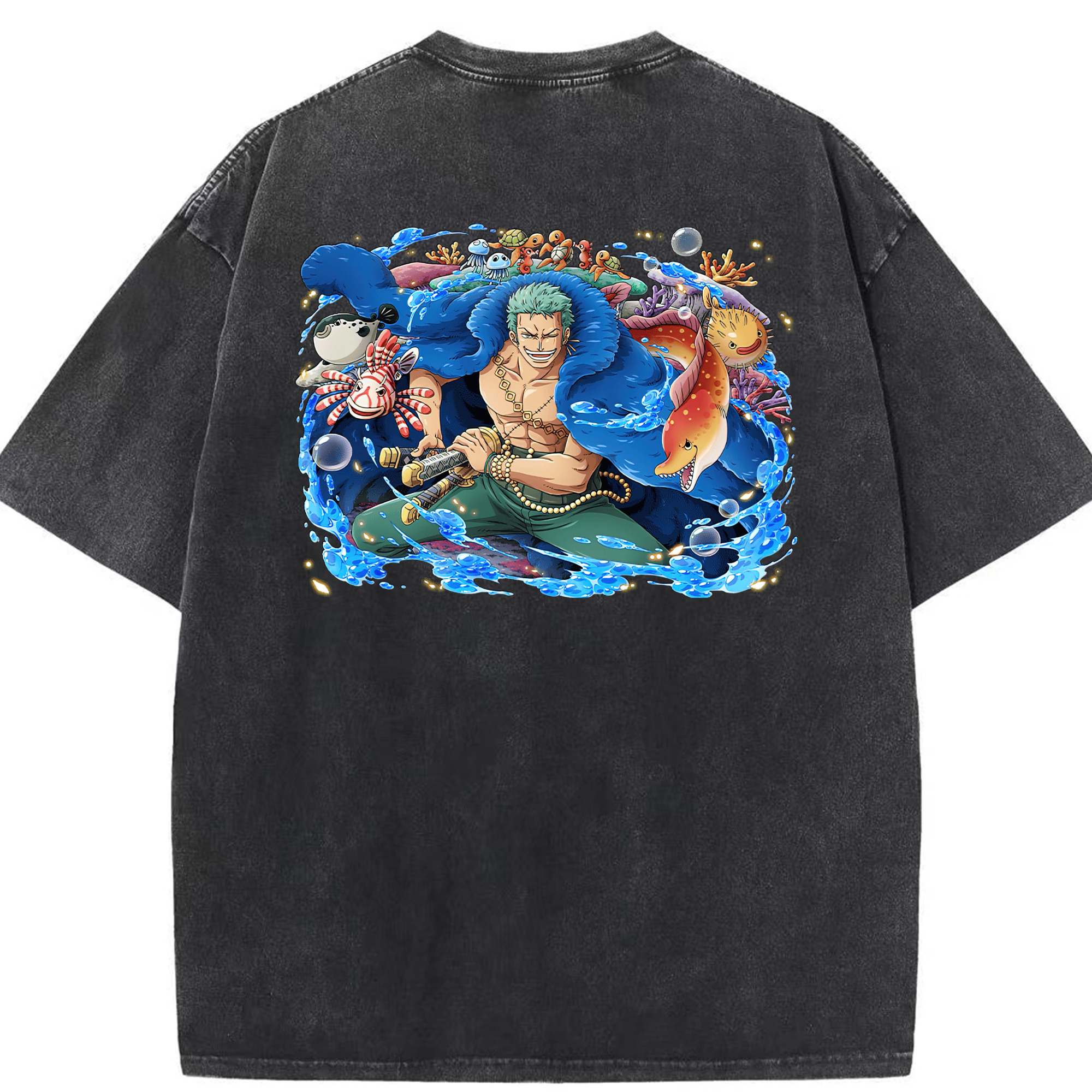 ワンピース ロロノア・ゾロ ONE PIECE Roronoa Zoro 綿100% ヴィンテージ風 半袖Tシャツ（背面プリント）