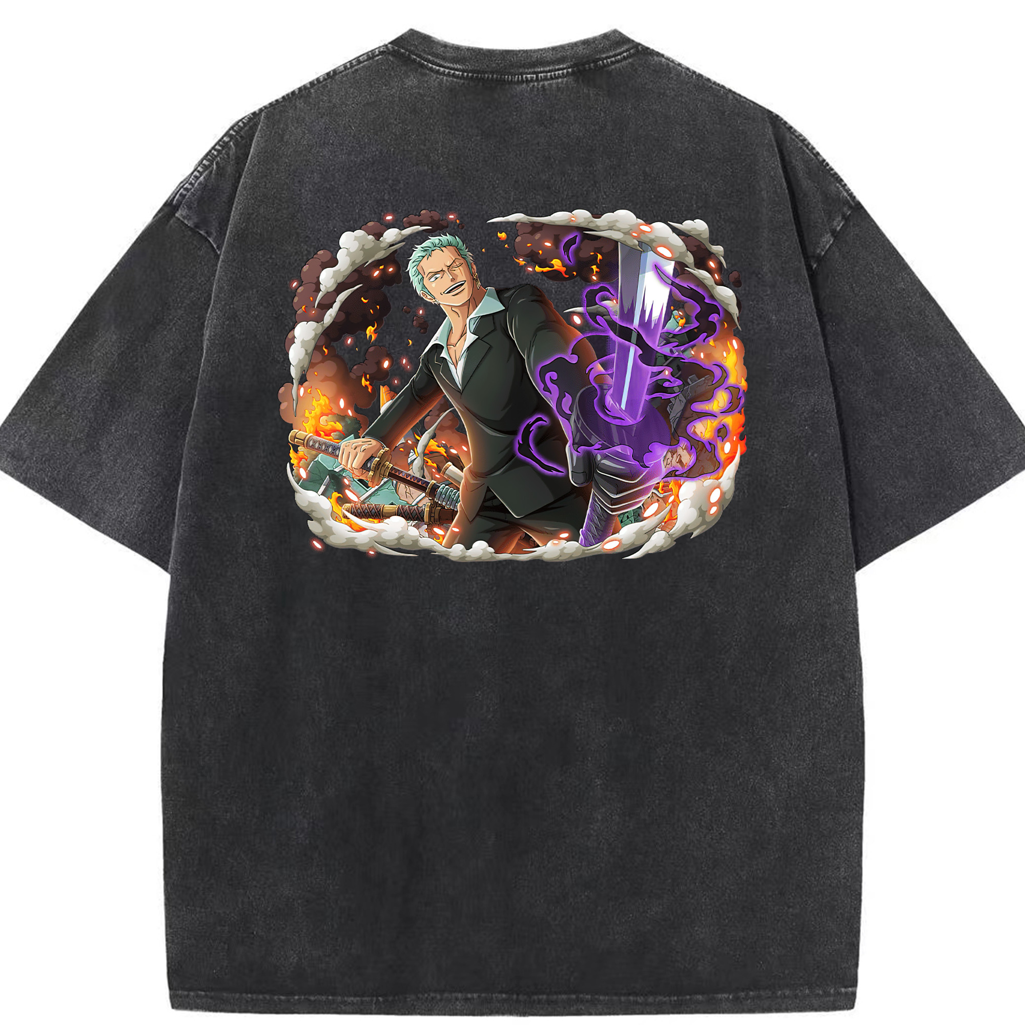 ワンピース ロロノア・ゾロ ONE PIECE Roronoa Zoro 綿100% ヴィンテージ風 半袖Tシャツ（背面プリント）