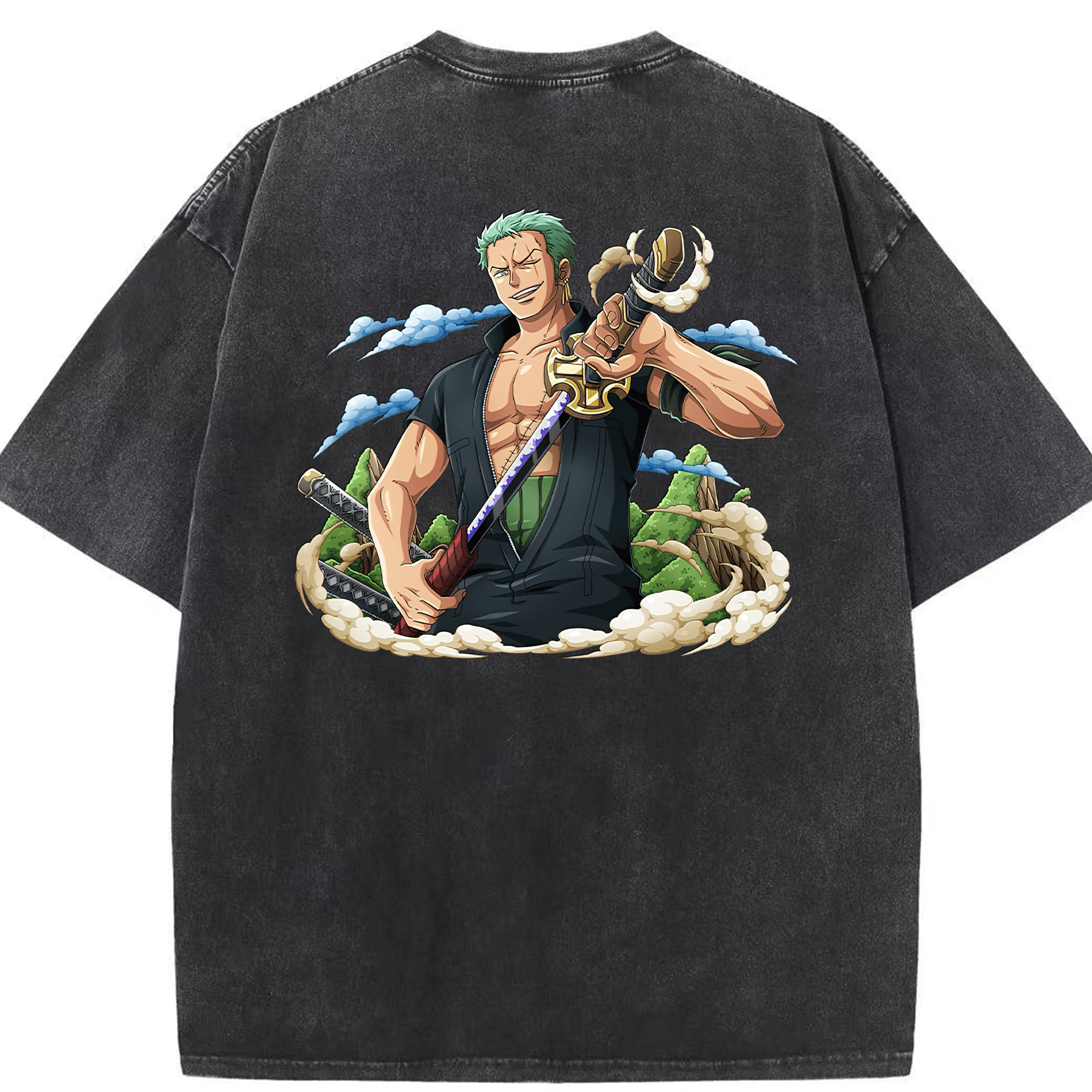 ワンピース ロロノア・ゾロ ONE PIECE Roronoa Zoro 綿100% ヴィンテージ風 半袖Tシャツ（背面プリント）