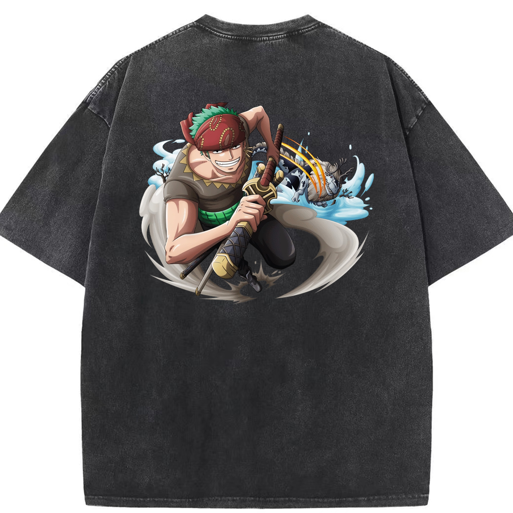 ワンピース ロロノア・ゾロ ONE PIECE Roronoa Zoro 綿100% ヴィンテージ風 半袖Tシャツ（背面プリント）