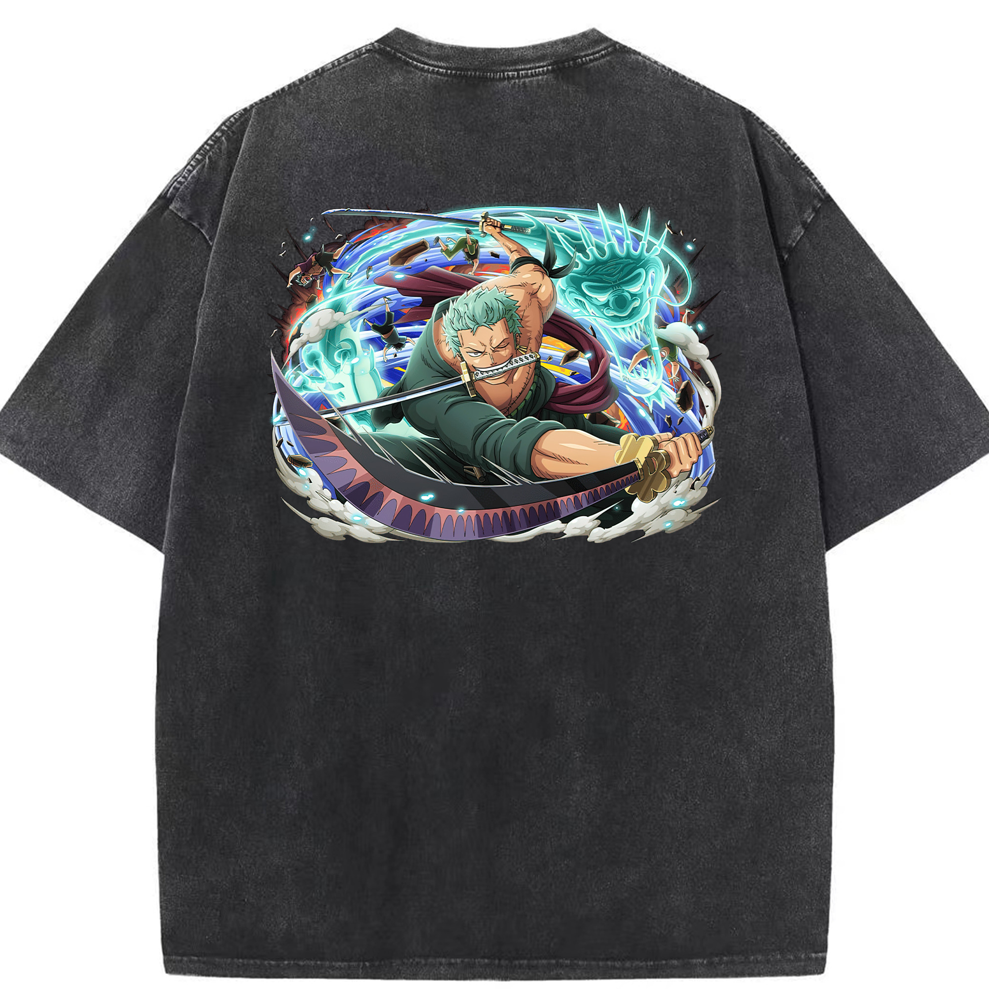 ワンピース ロロノア・ゾロ ONE PIECE Roronoa Zoro 綿100% ヴィンテージ風 半袖Tシャツ（背面プリント）