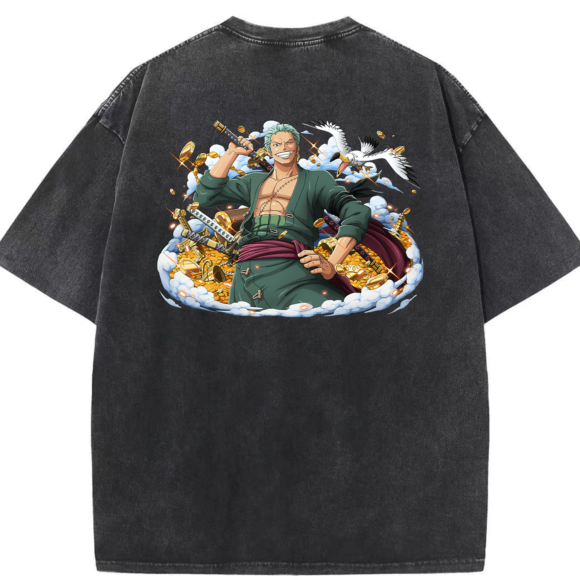 ワンピース ロロノア・ゾロ ONE PIECE Roronoa Zoro 綿100% ヴィンテージ風 半袖Tシャツ（背面プリント）